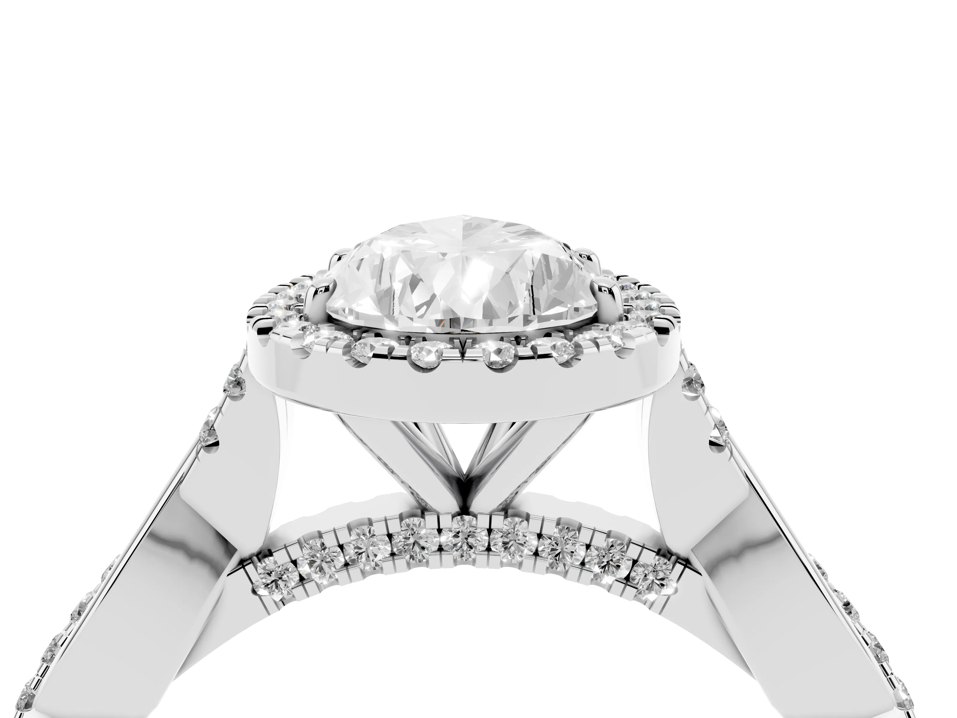 Pear Cut Diamond Halo Twist Band Solitaire Ring Set in White gold with Prong Setting