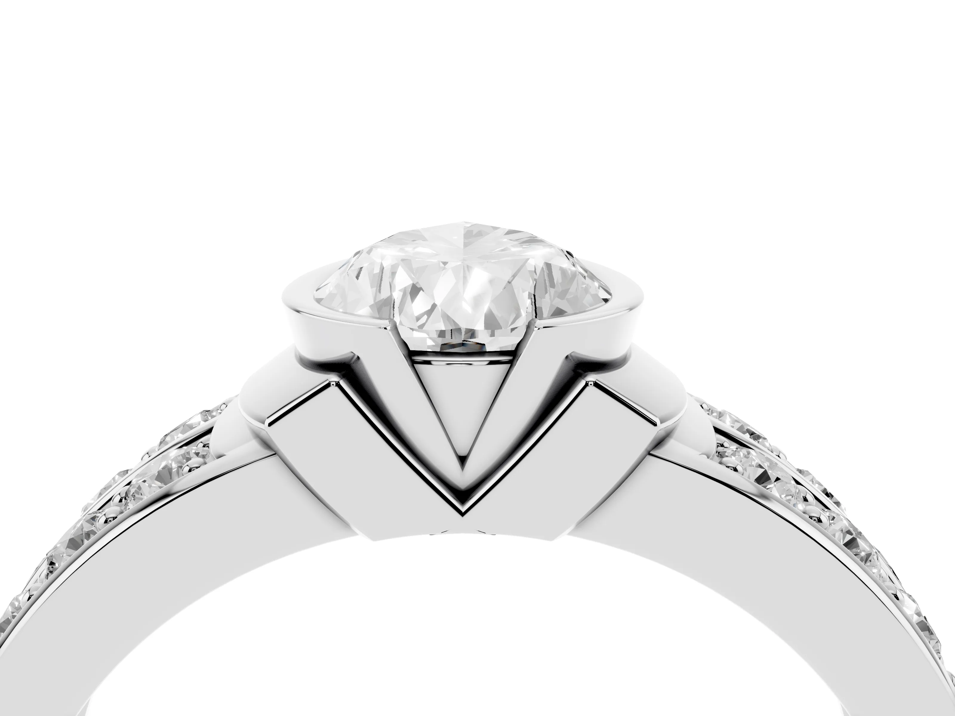 Pear Cut Diamond Wide Channel Set Band Ring Set in White gold with Bezel Setting