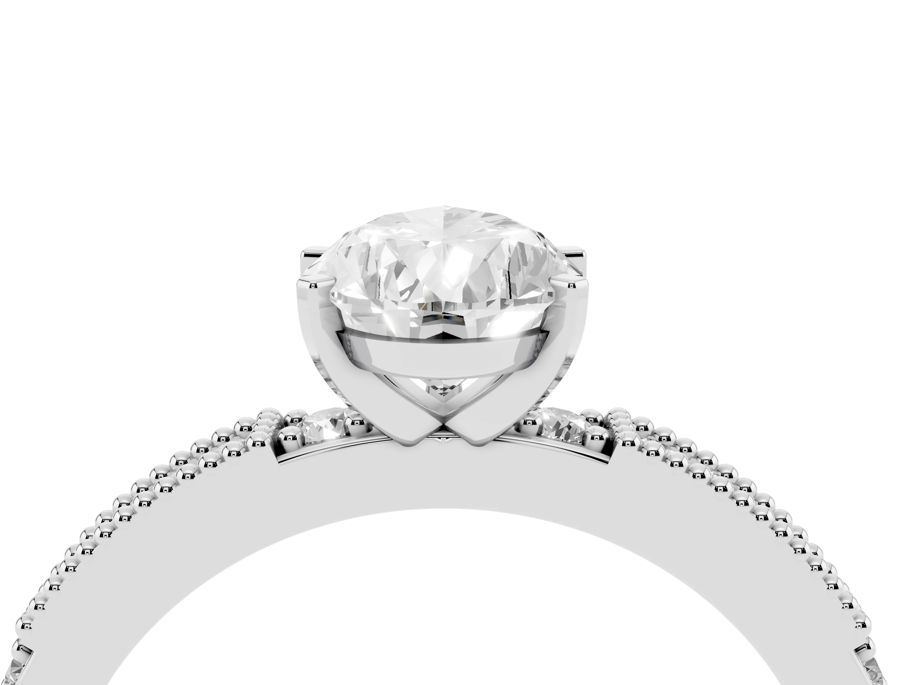 Pear Cut Diamond Solitaire Ring Set in Platinum with Slim Pavé Band and Prong Setting