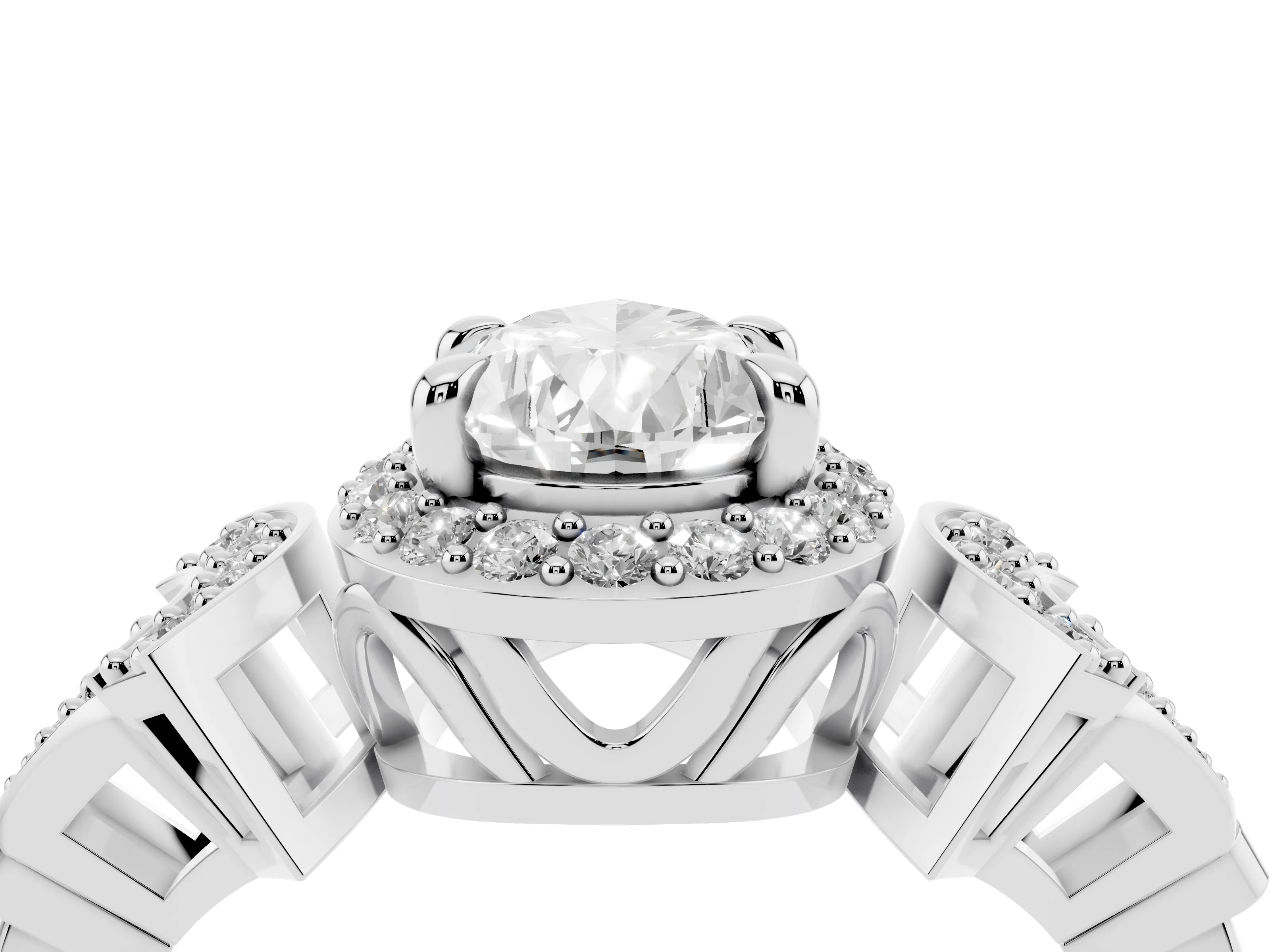 Pear Cut Diamond Halo Engagement Ring Set in Platinum with Accent Stone Split Shank