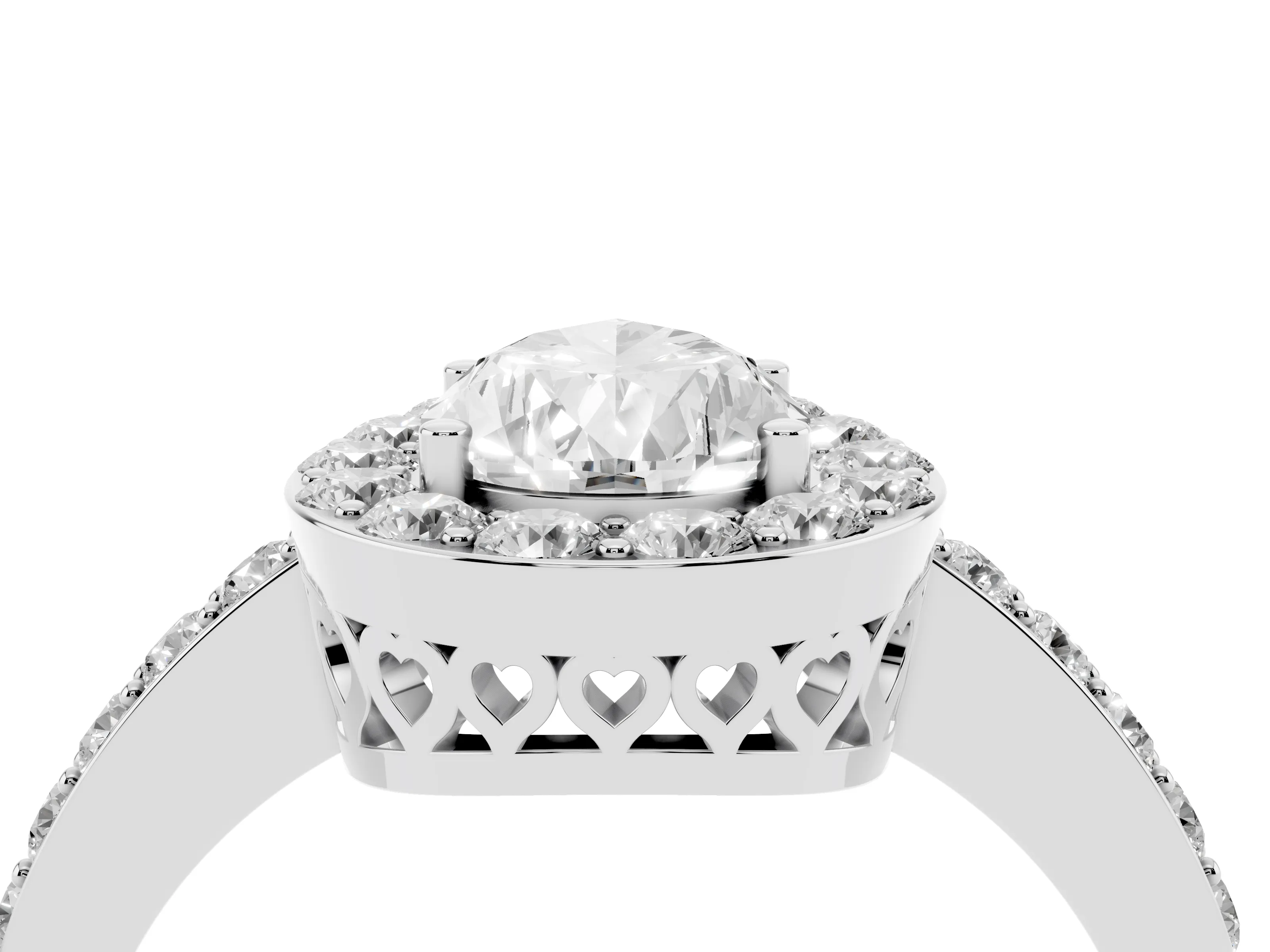 Pear Cut Diamond Halo Ring Set in Platinum with Pavé-Setting Band and Open Prong Center