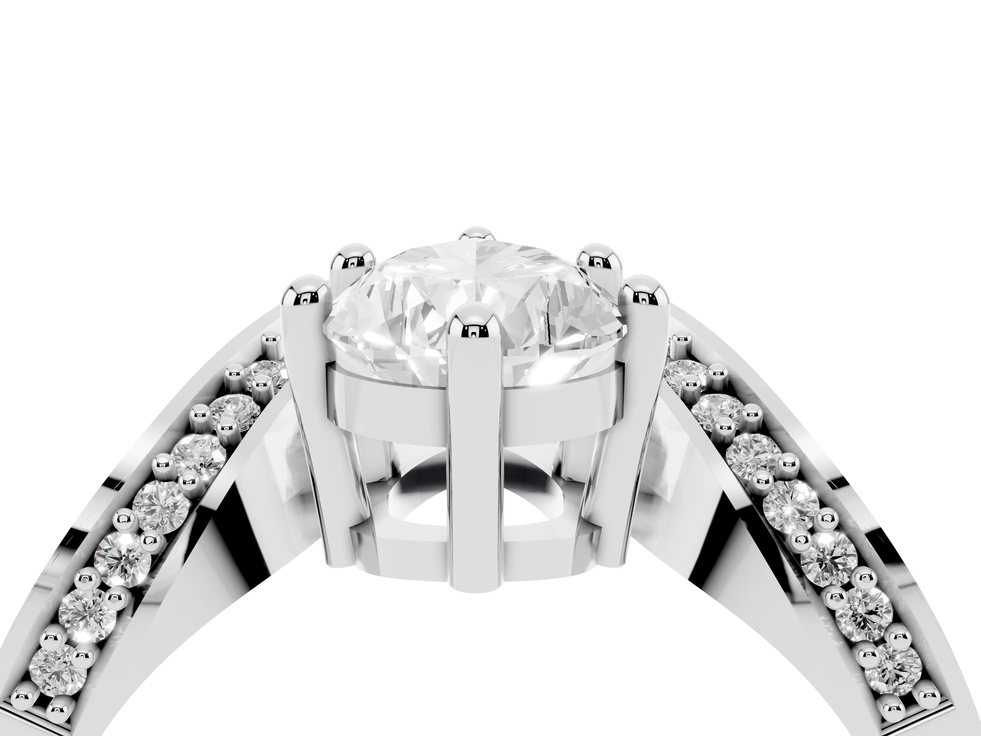 Pear Cut Diamond Solitaire Engagement Ring Set in White gold with Pavé Shoulders