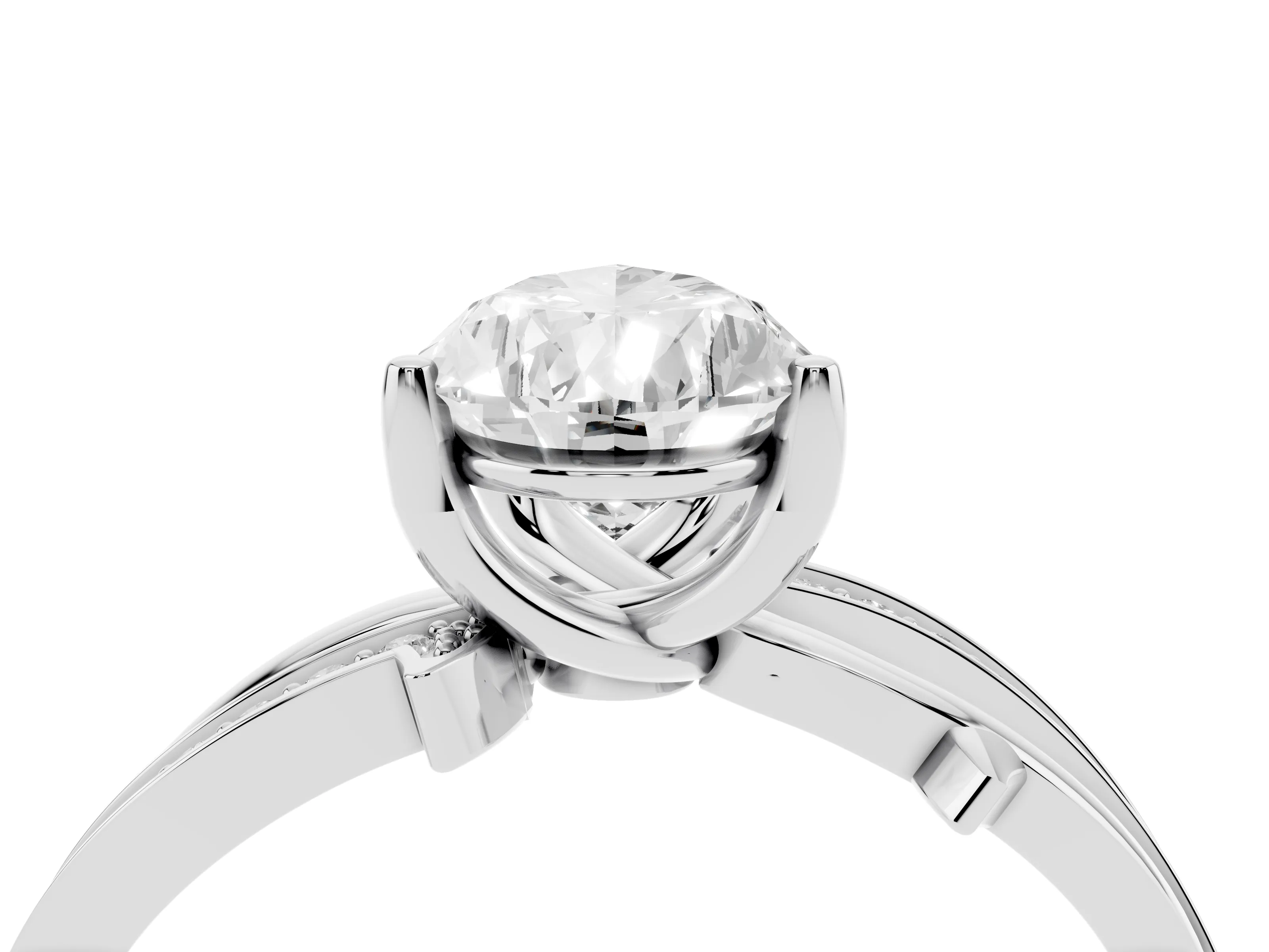 Pear Cut Diamond Pavé Twist Band Solitaire Ring Set in Platinum with Prong Setting