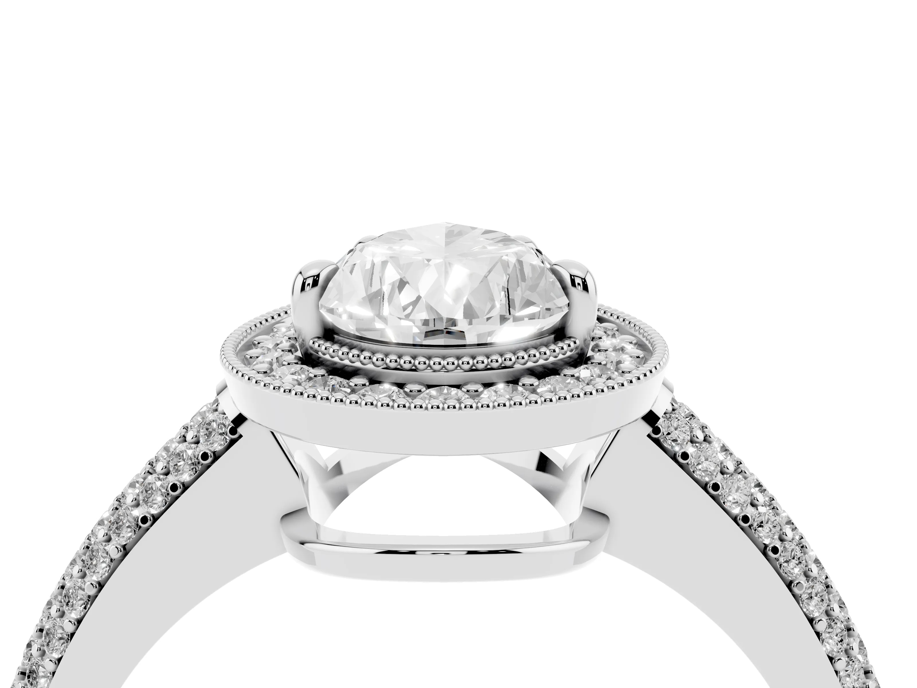 Pear Cut Diamond Halo Pavé Band Set in White gold with Prong Setting