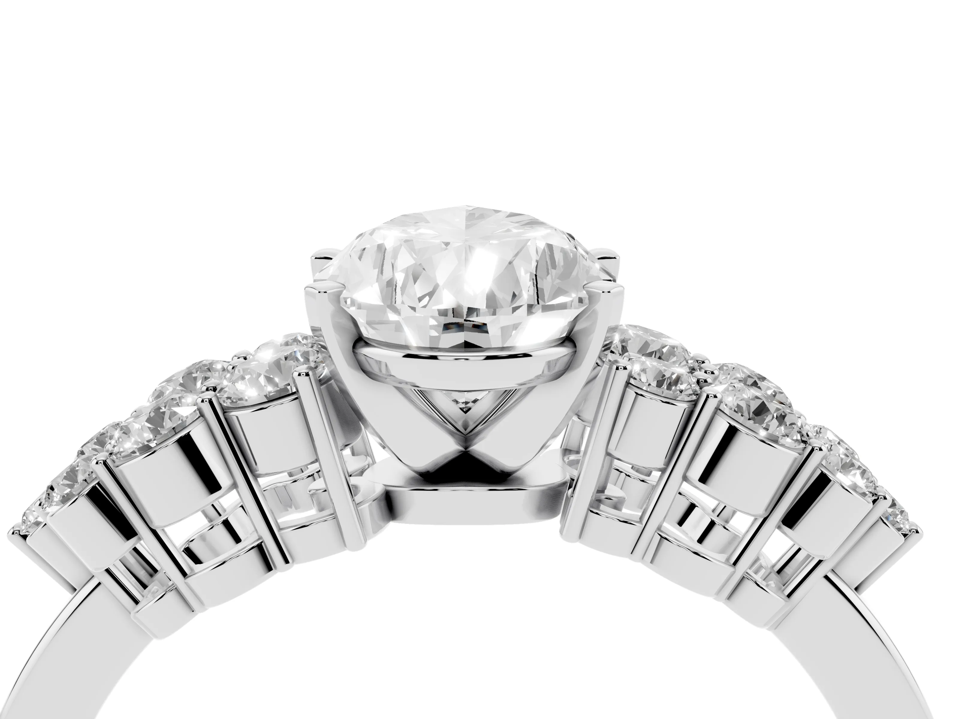 Pear Cut Diamond Cluster Engagement Ring Set in Silver with Pavé Band and Prong Setting