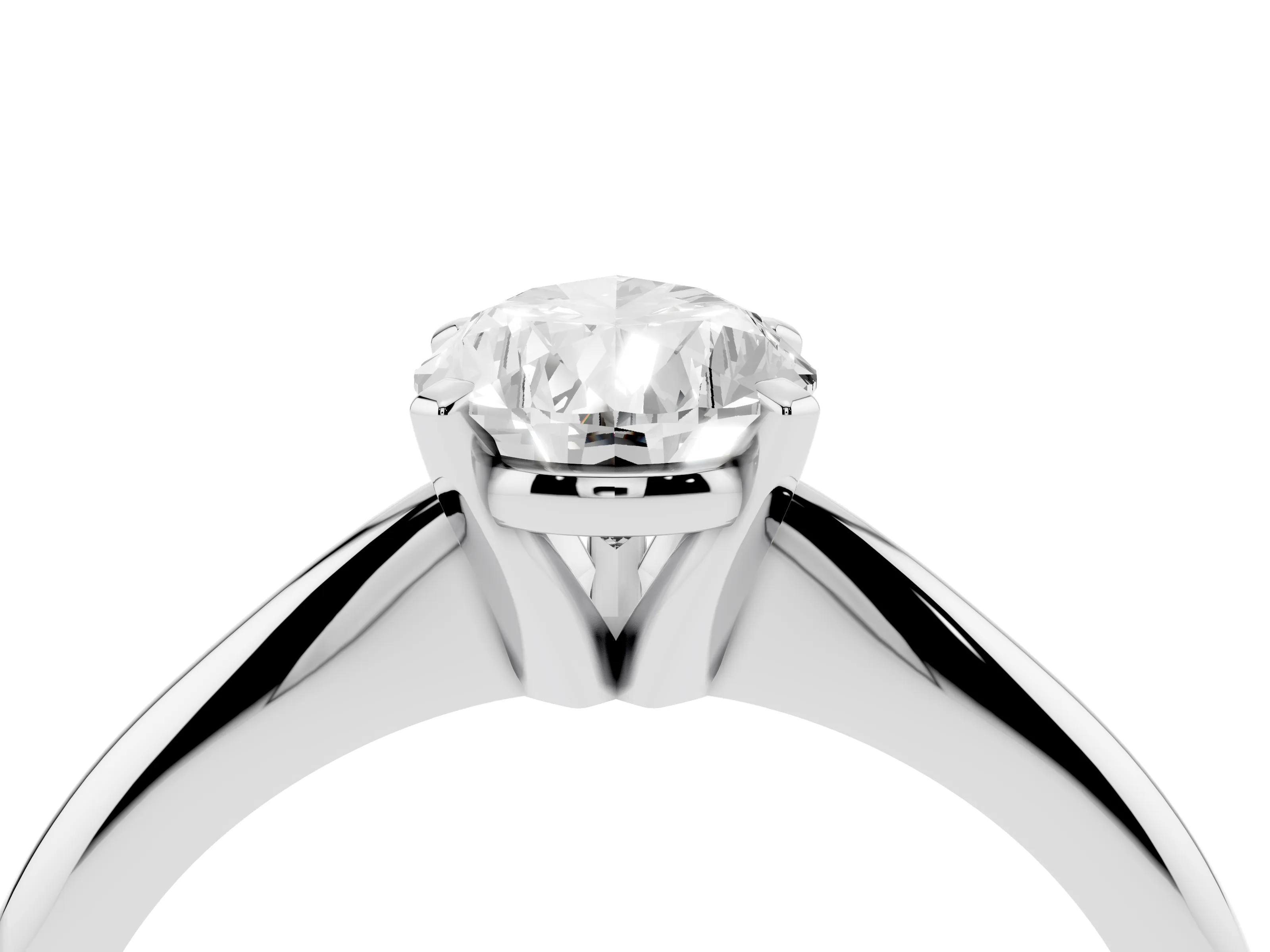 Pear Cut Diamond Solitaire Ring Set in Platinum with Prong Setting on a Plain Round Band