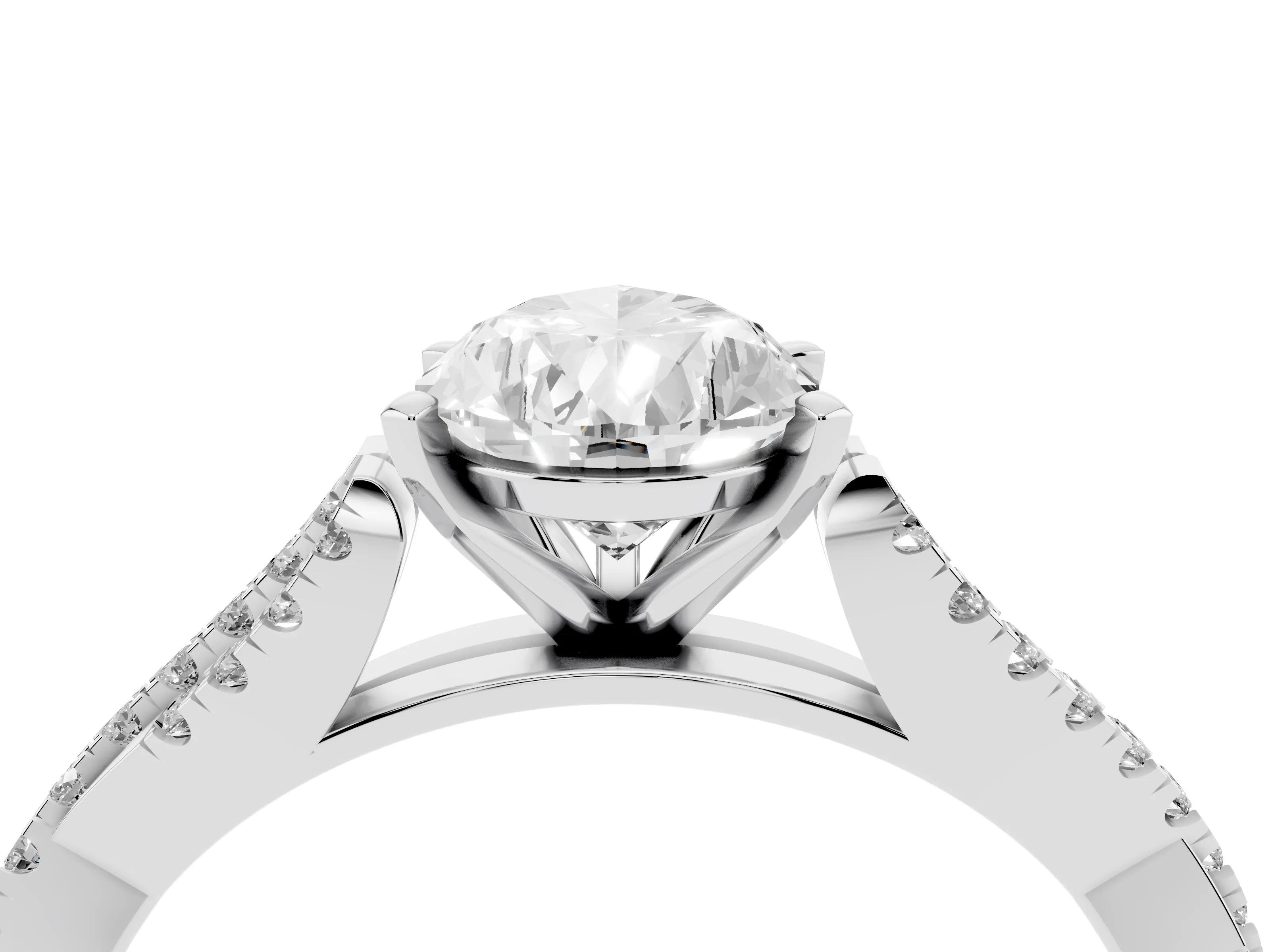 Pear Cut Diamond Solitaire Engagement Ring Set in White gold with Twisted Pavé Band and Prong Setting