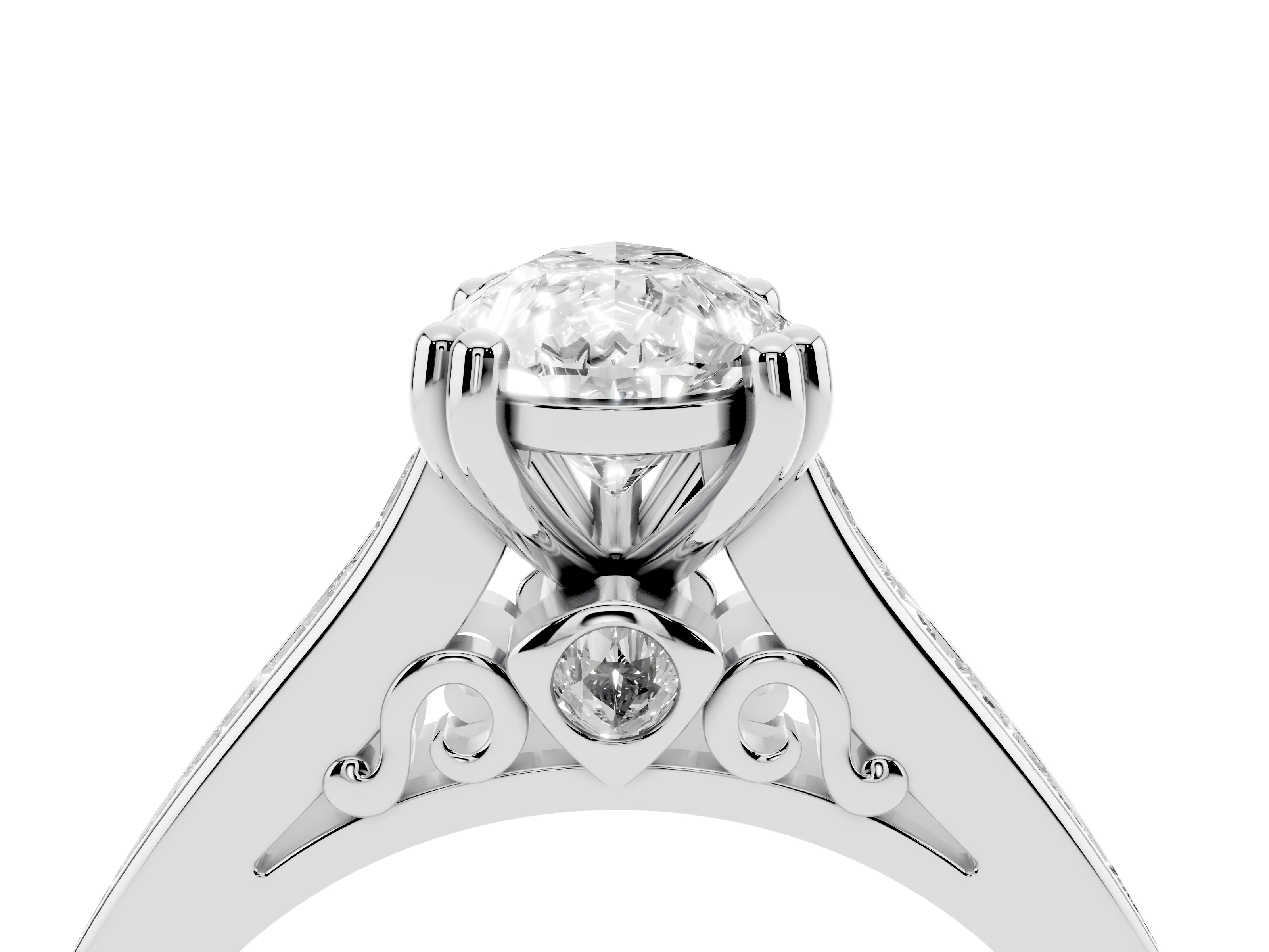 Pear Cut Diamond Channel Set Solitaire Engagement Ring Set in Platinum with Prong Setting