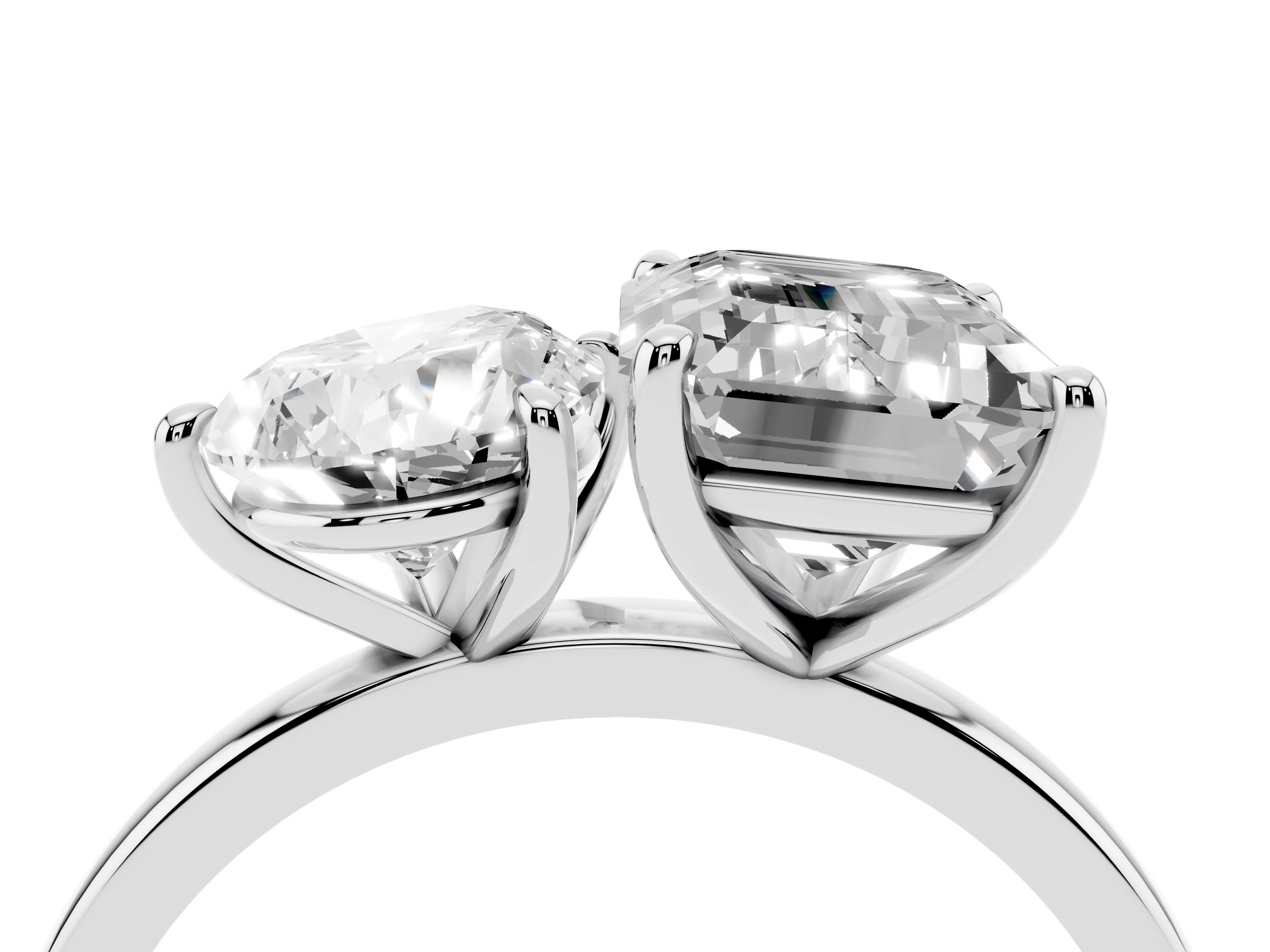 Pear Cut and Emerald Cut Toi Moi Ring Set in Platinum with Prong Setting