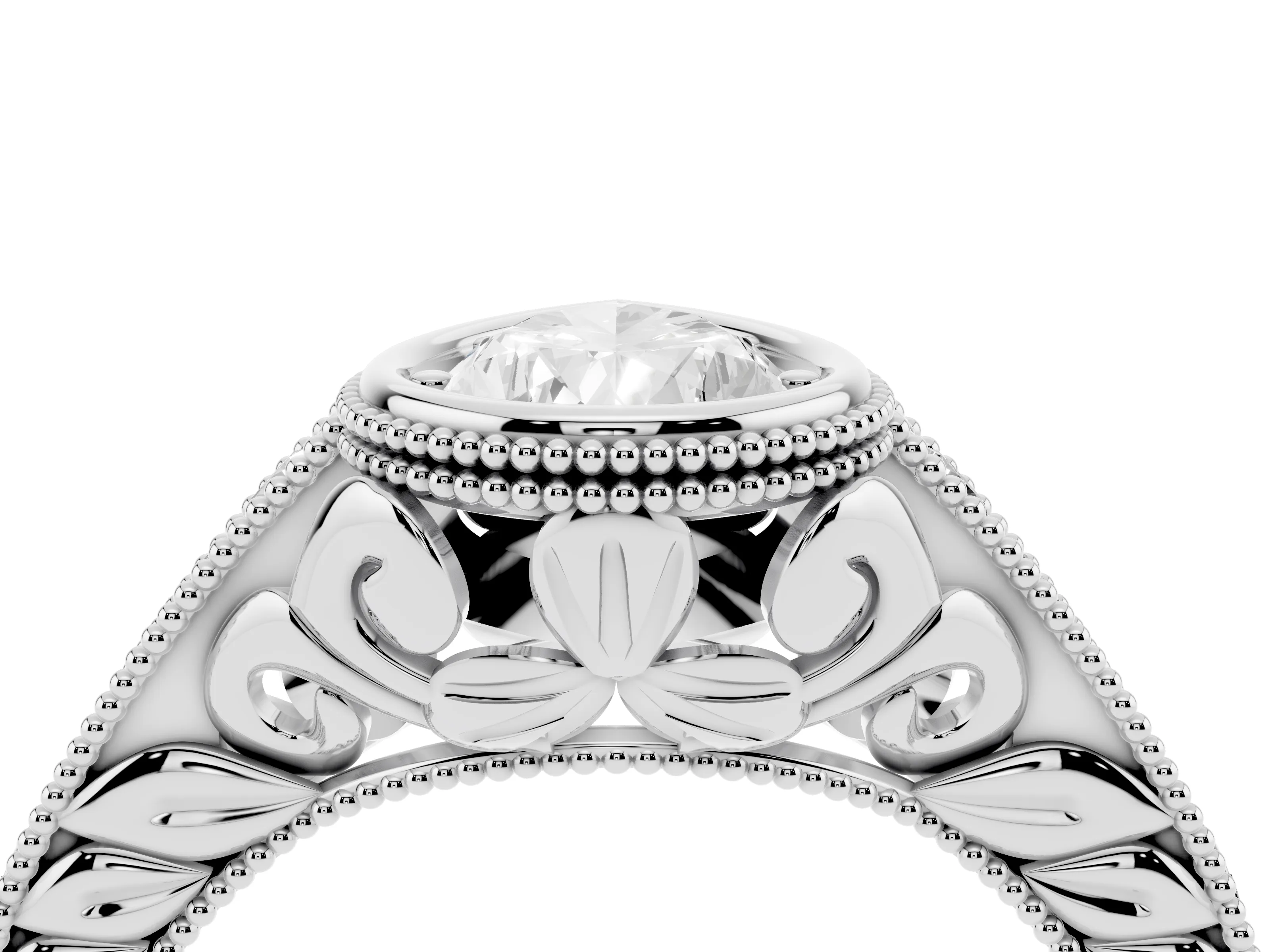 Bezel Set Pear Cut Diamond Milgrain Pavé Engagement Ring Set in Silver