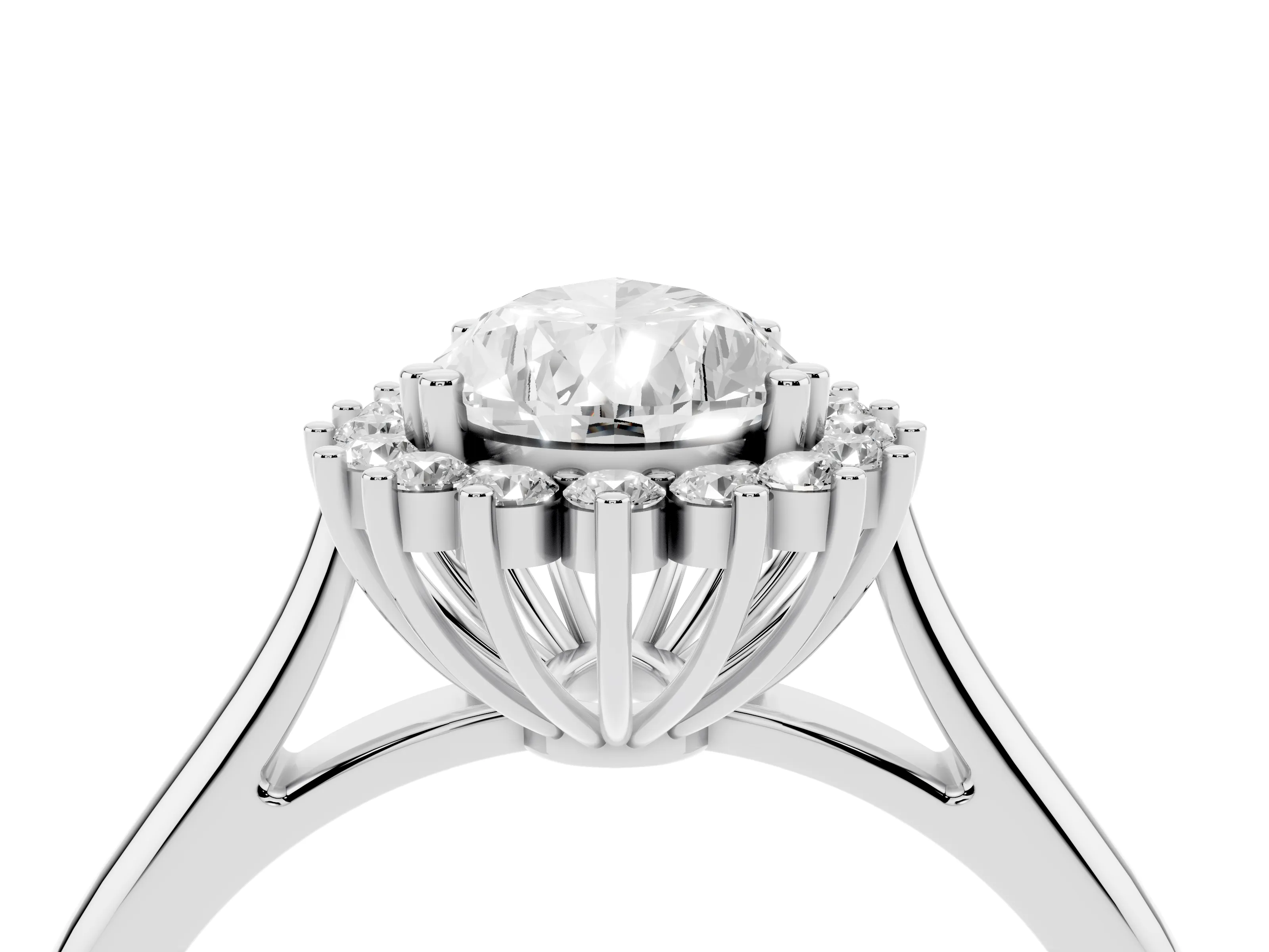 Pear Cut Diamond Halo Ring Set in Silver with Plain Solitaire Band and Prong Setting