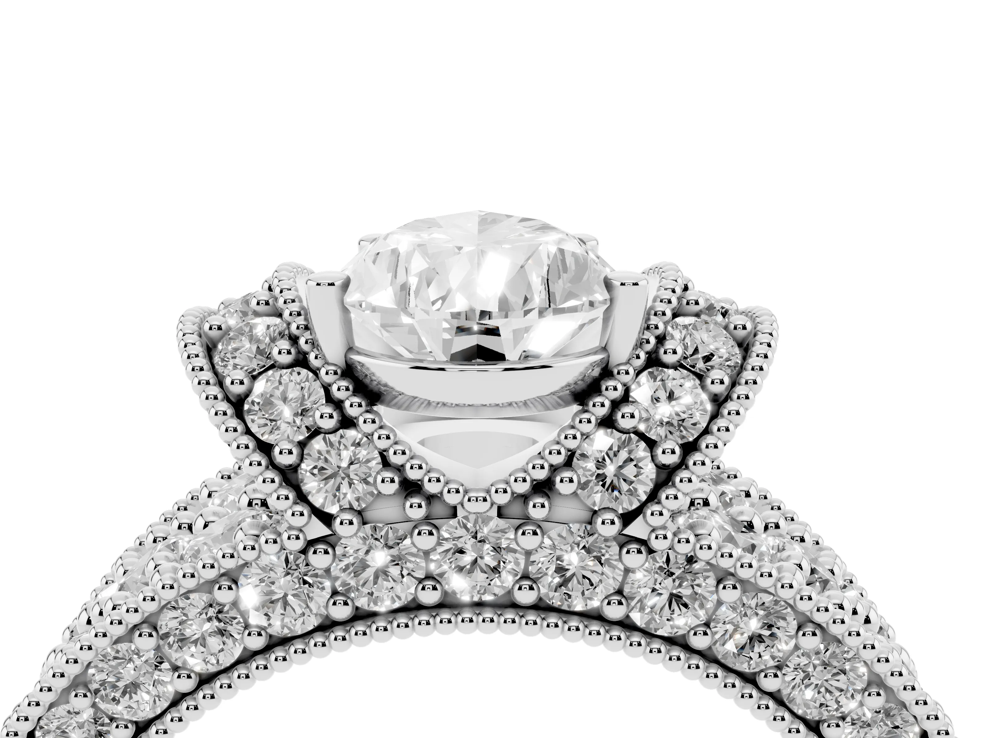 Pear Cut Diamond Milgrain Halo Pavé Engagement Ring Set in Platinum with Prong Setting