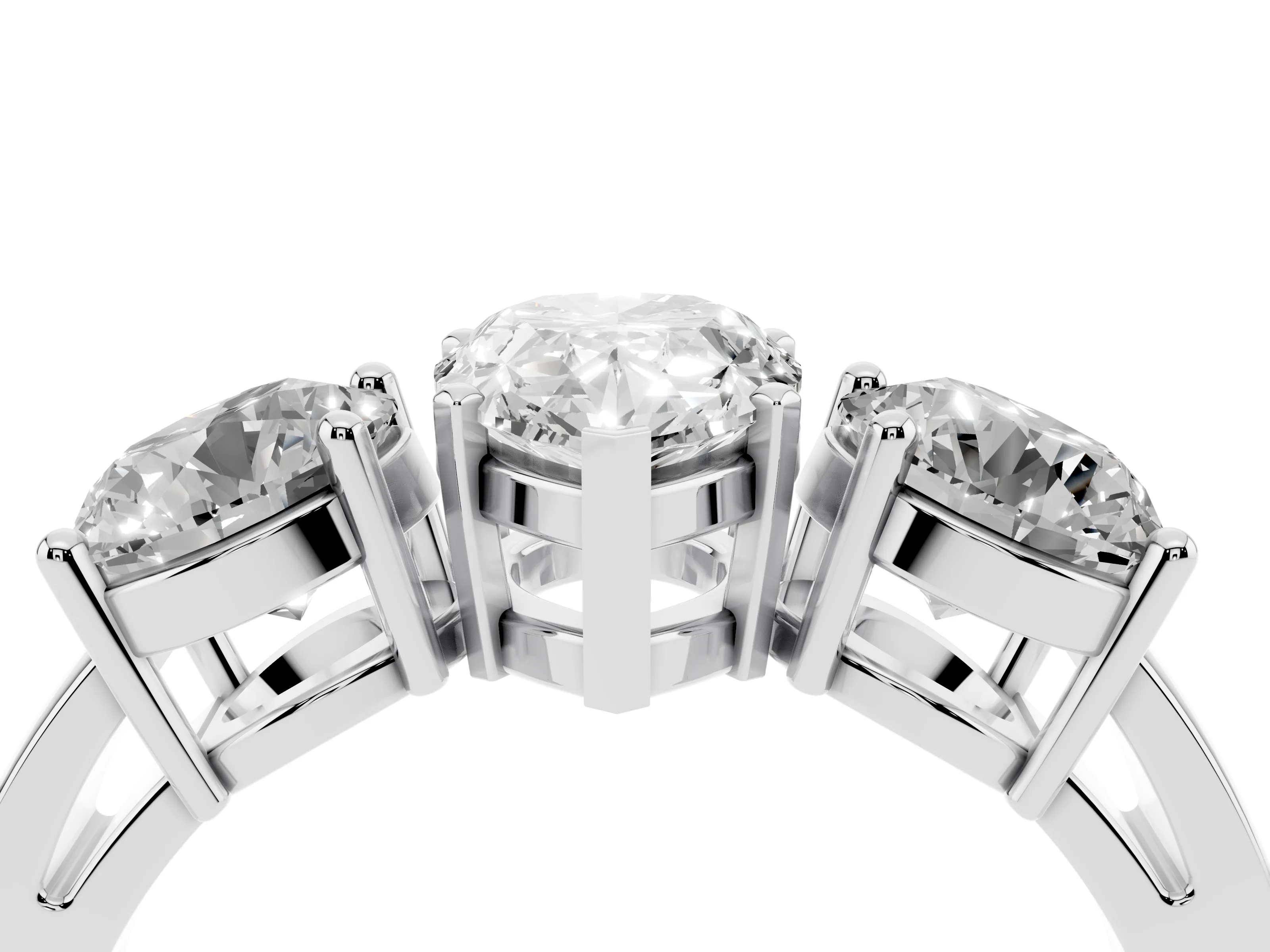 Pear Cut Diamond Three-Stone Ring Set in White gold with Round Side Stones and Classic Band