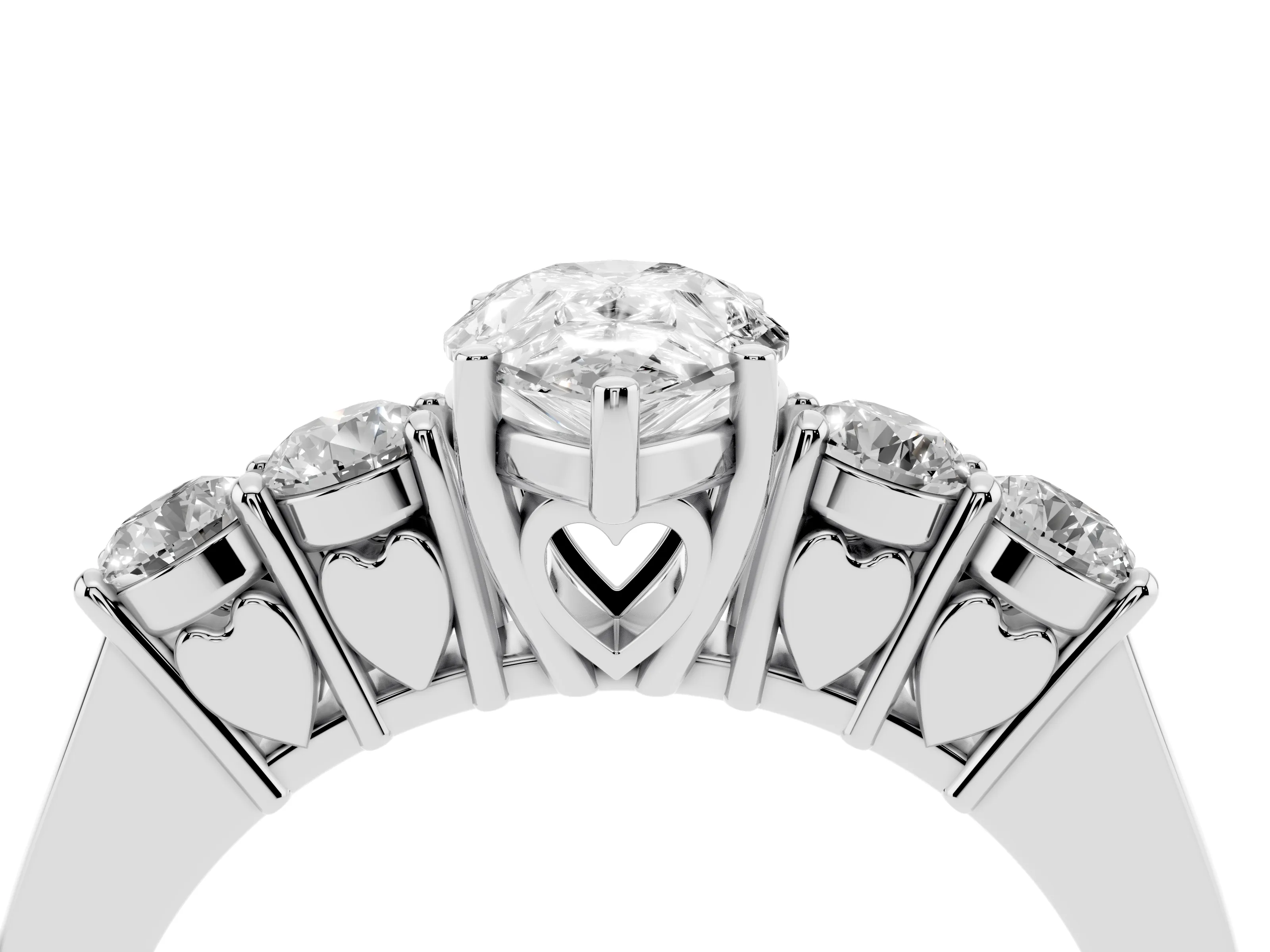 Pear Cut Diamond Five-Stone Prong Set Band Ring Set in White gold with Polished Band
