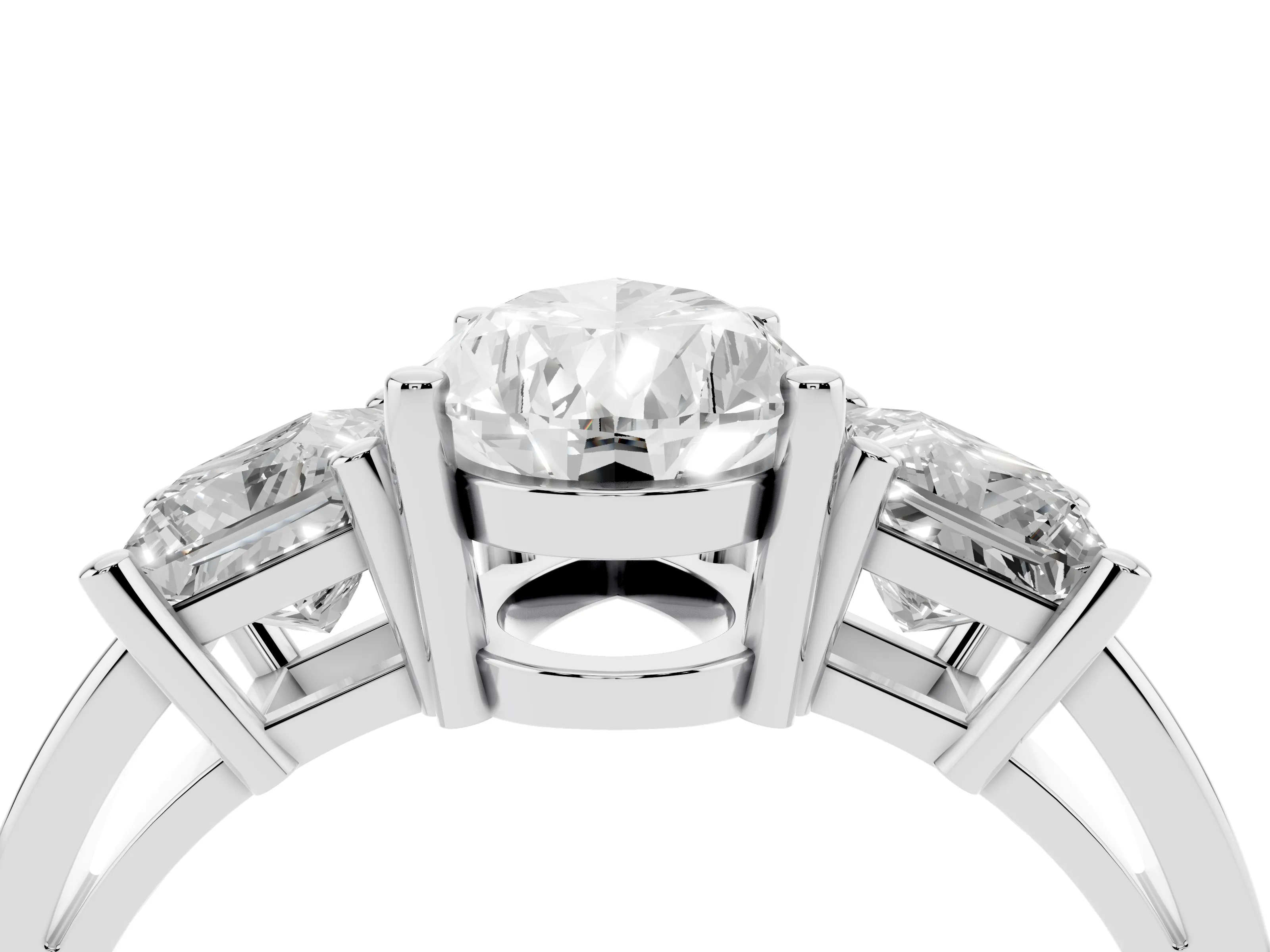 Three-Stone Pear Cut Diamond Solitaire Ring Set in Platinum with Prong Setting