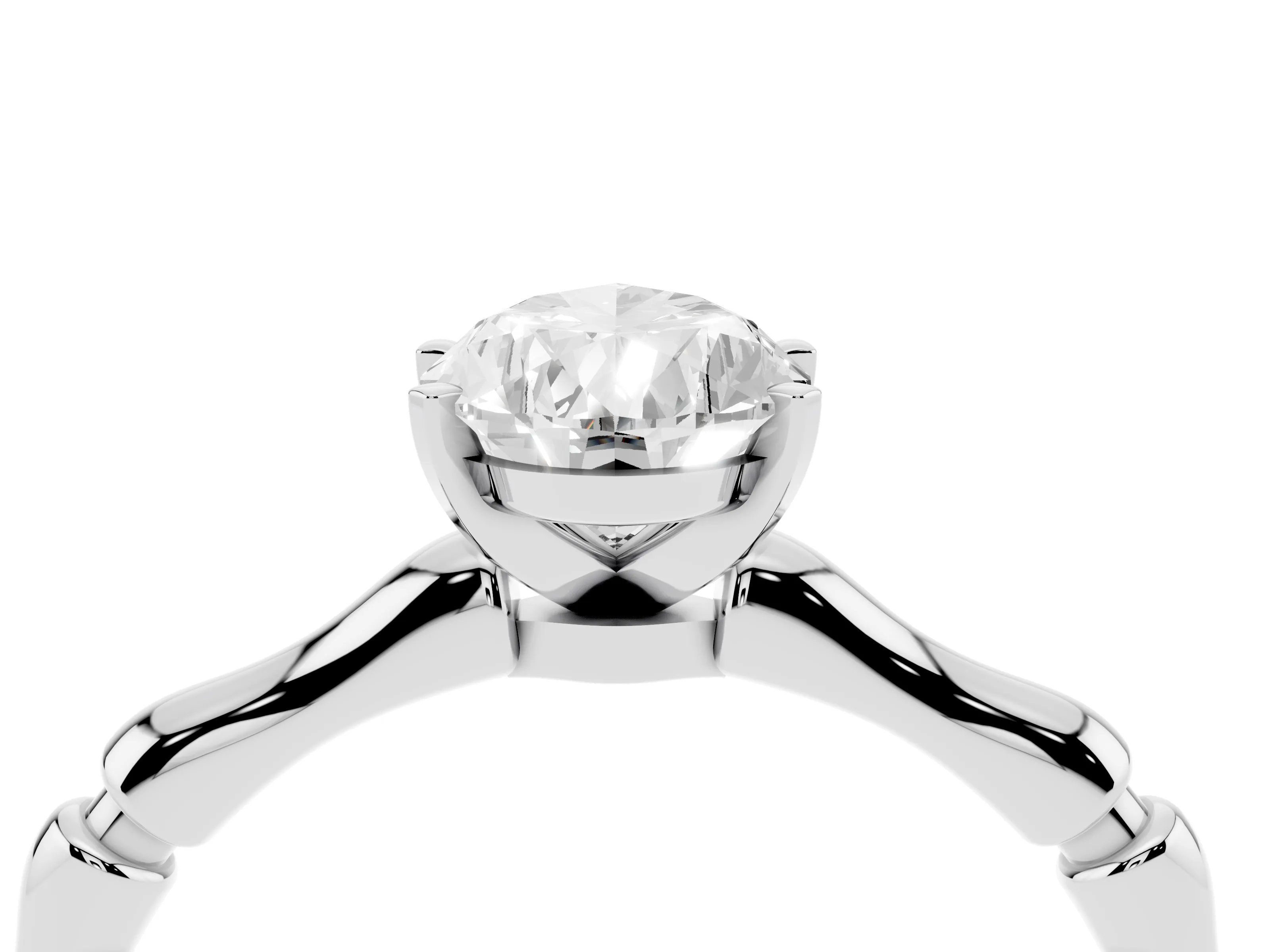 Pear Cut Diamond Solitaire Ring Set in Silver with Bamboo Band and Prong Setting