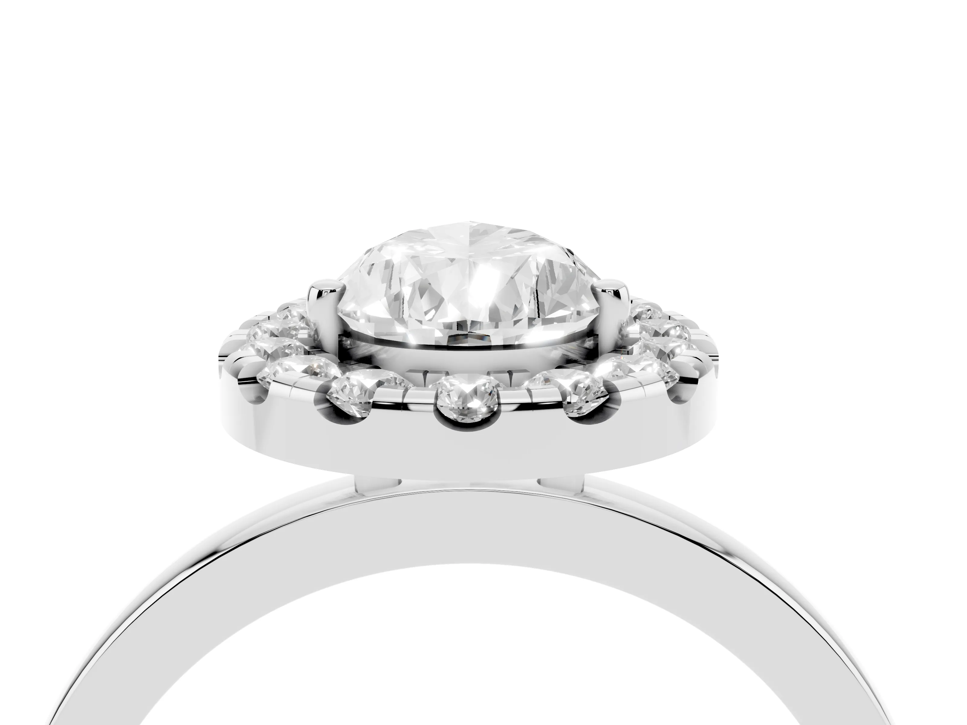Pear Cut Diamond Halo Solitaire Ring Set in White gold with Pavé Band and Prong Setting