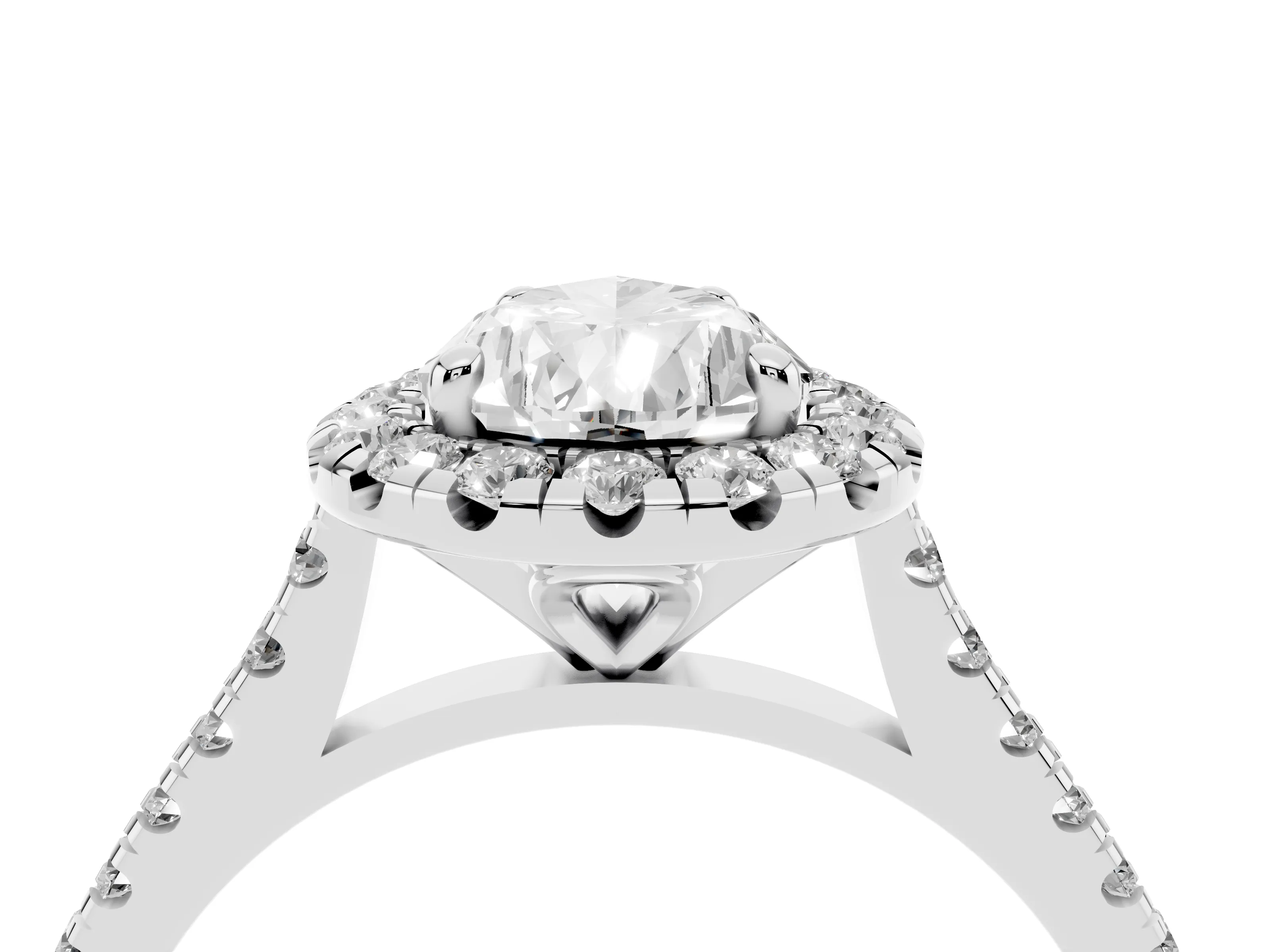Pear Cut Diamond Cushion Halo Ring Set in White gold with Pavé Band
