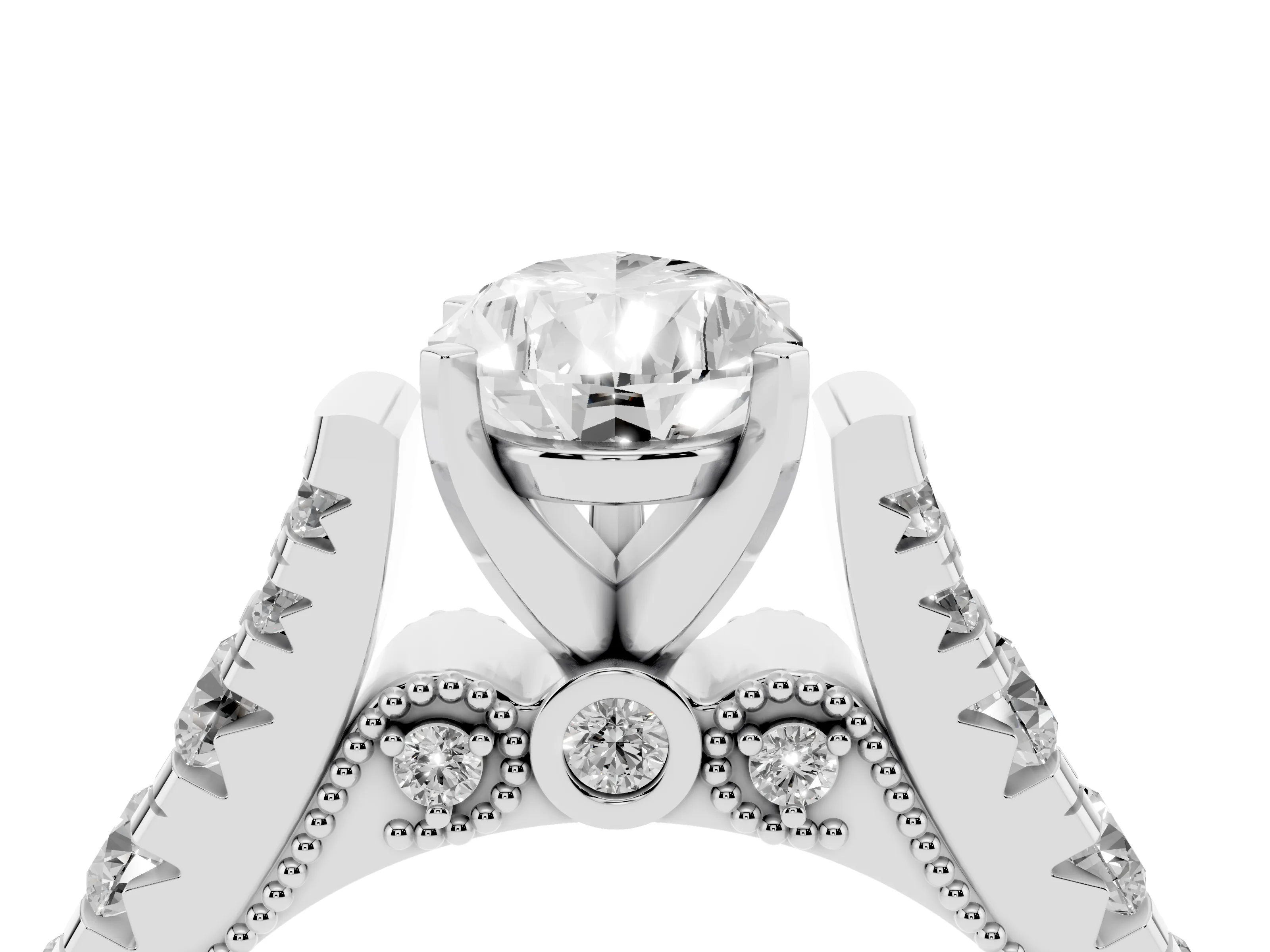 Pear Cut Diamond Classic Solitaire Ring Set in Platinum with Pavé Band and Prong Setting