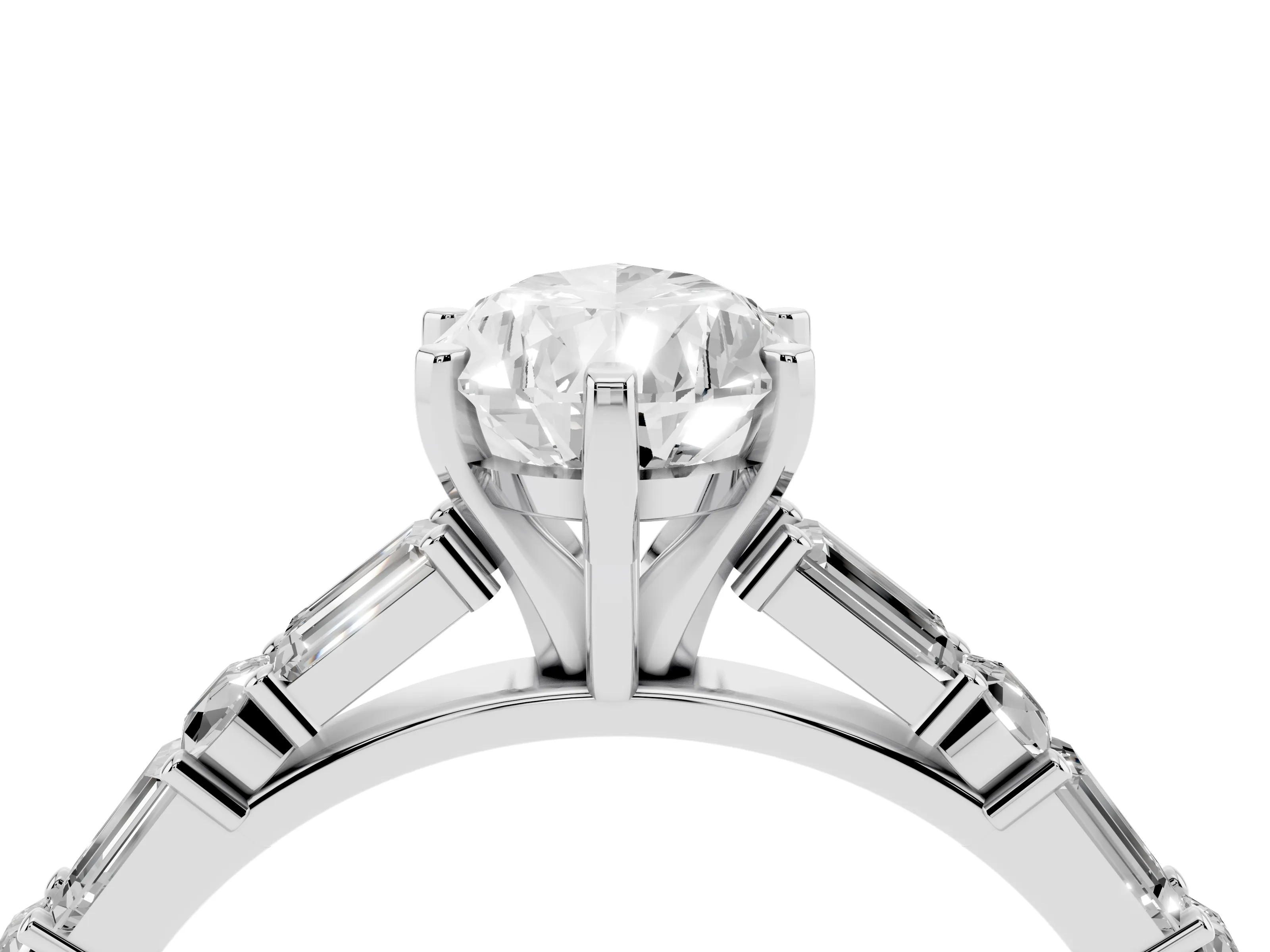 Pear Cut Diamond Solitaire Set in Platinum with Side Baguettes and Channel Set Band