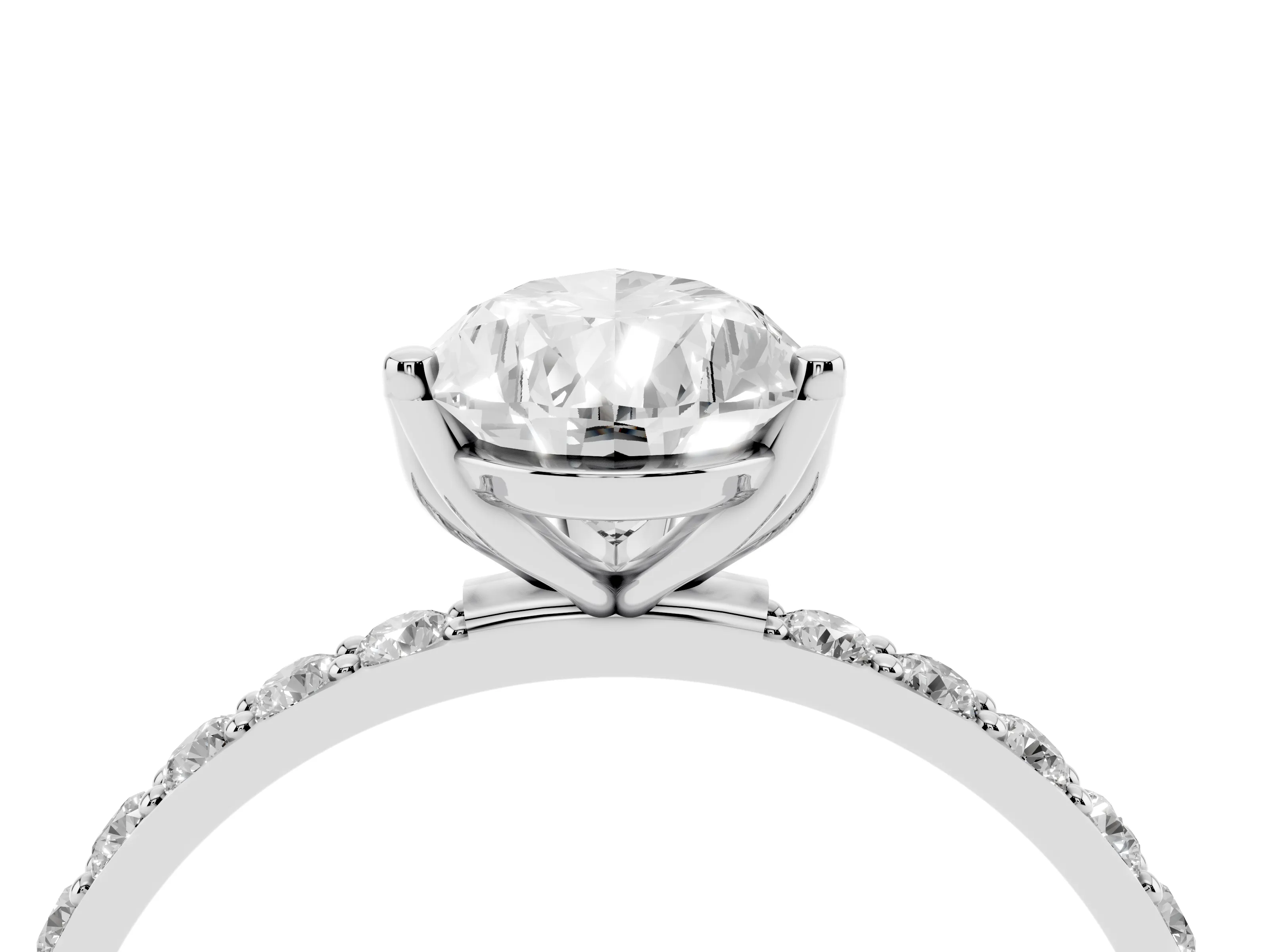 Pear Cut Diamond Solitaire Engagement Ring Set in White gold with Round Pavé Band and Prong Setting