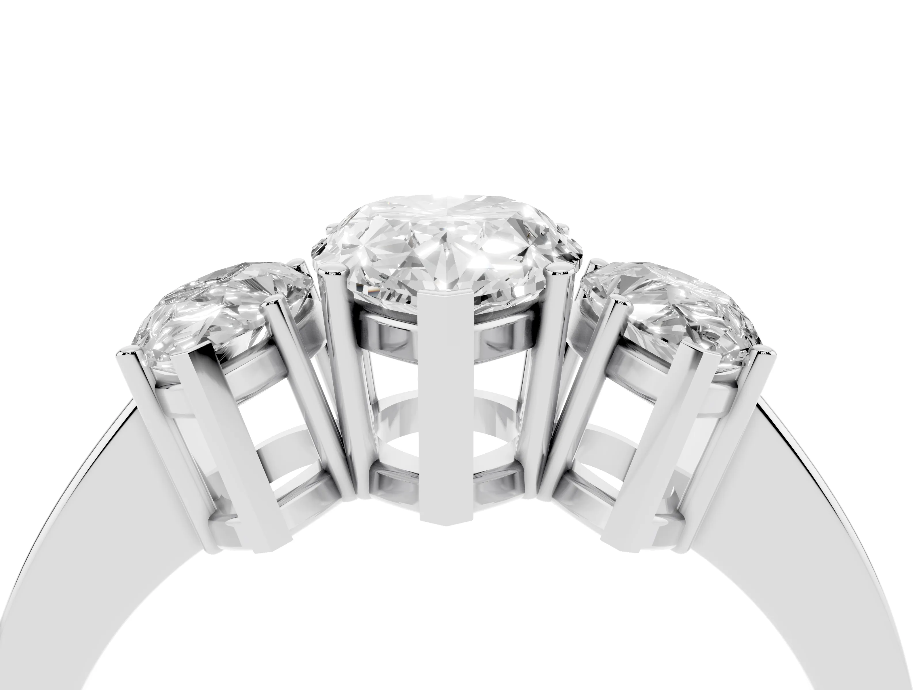 Pear Cut Diamond Three-Stone Engagement Ring Set in Silver with Flat Band