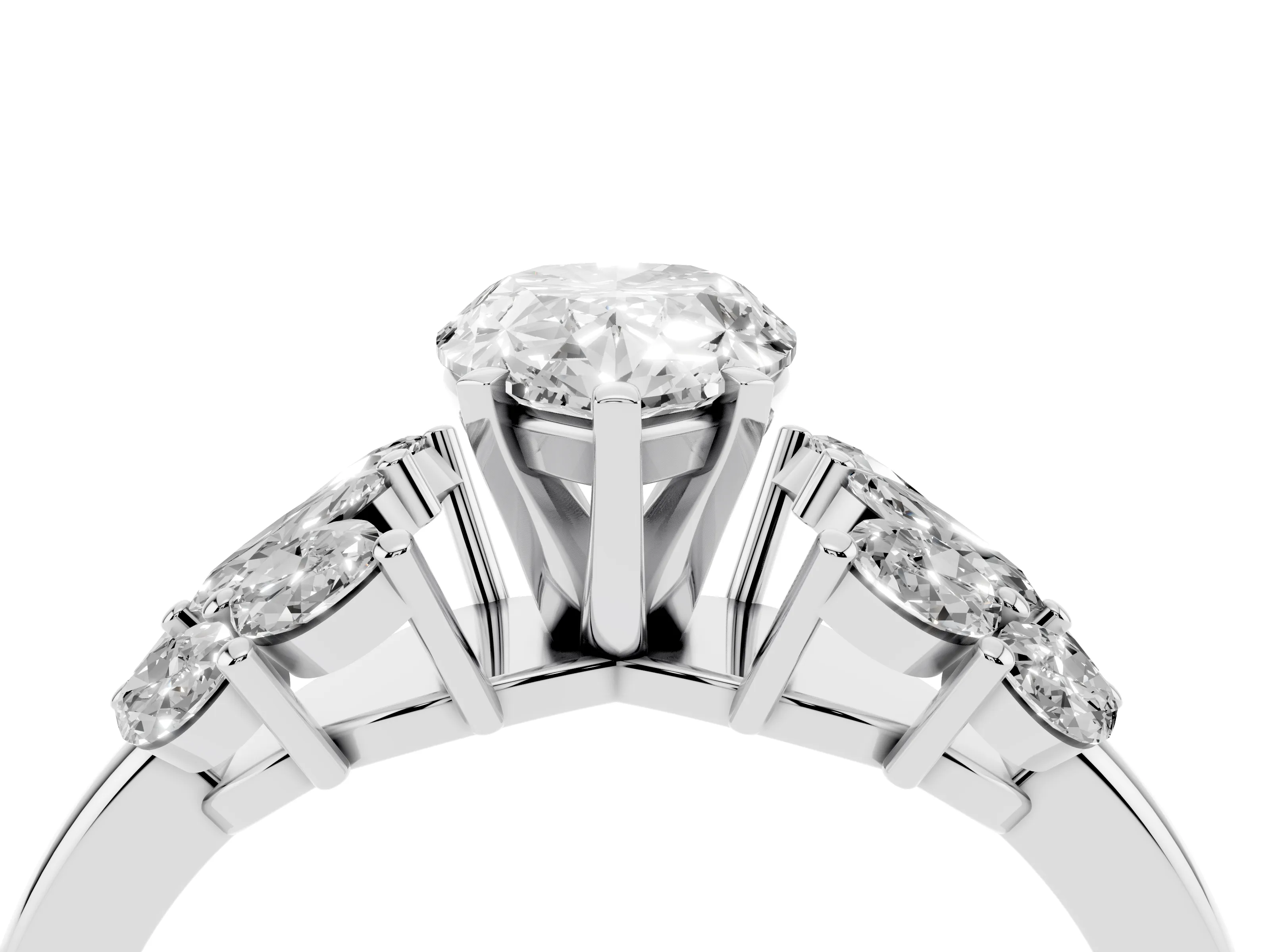 Pear Cut Diamond Cluster Leaf Design Ring Set in Platinum with Prong Setting