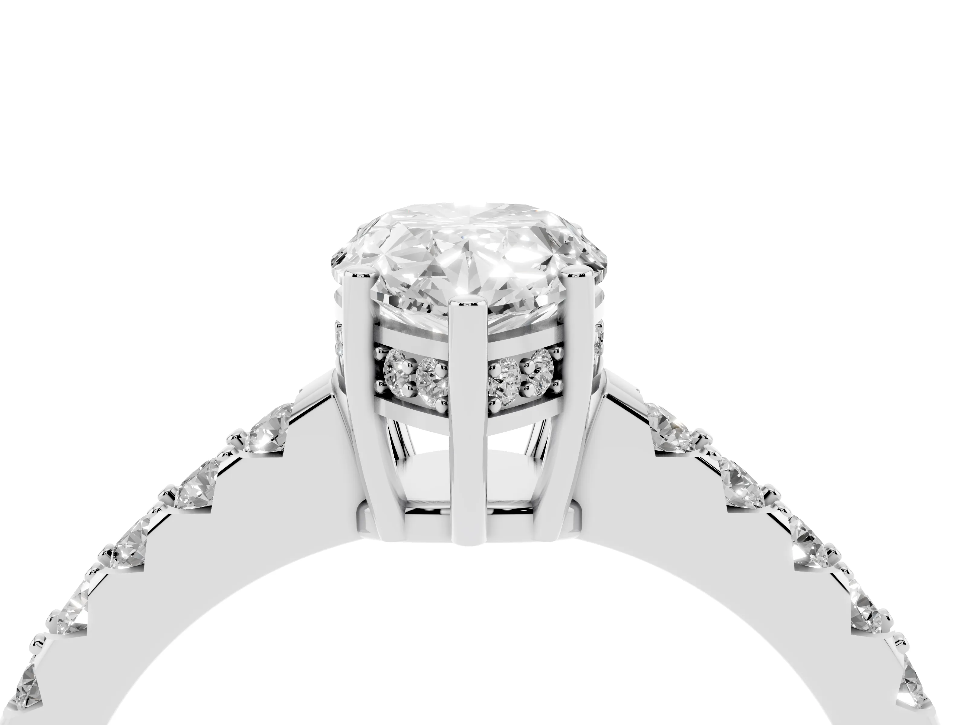 Pear Cut Diamond Solitaire Engagement Ring Set in Platinum with Pavé Band and Prong Setting