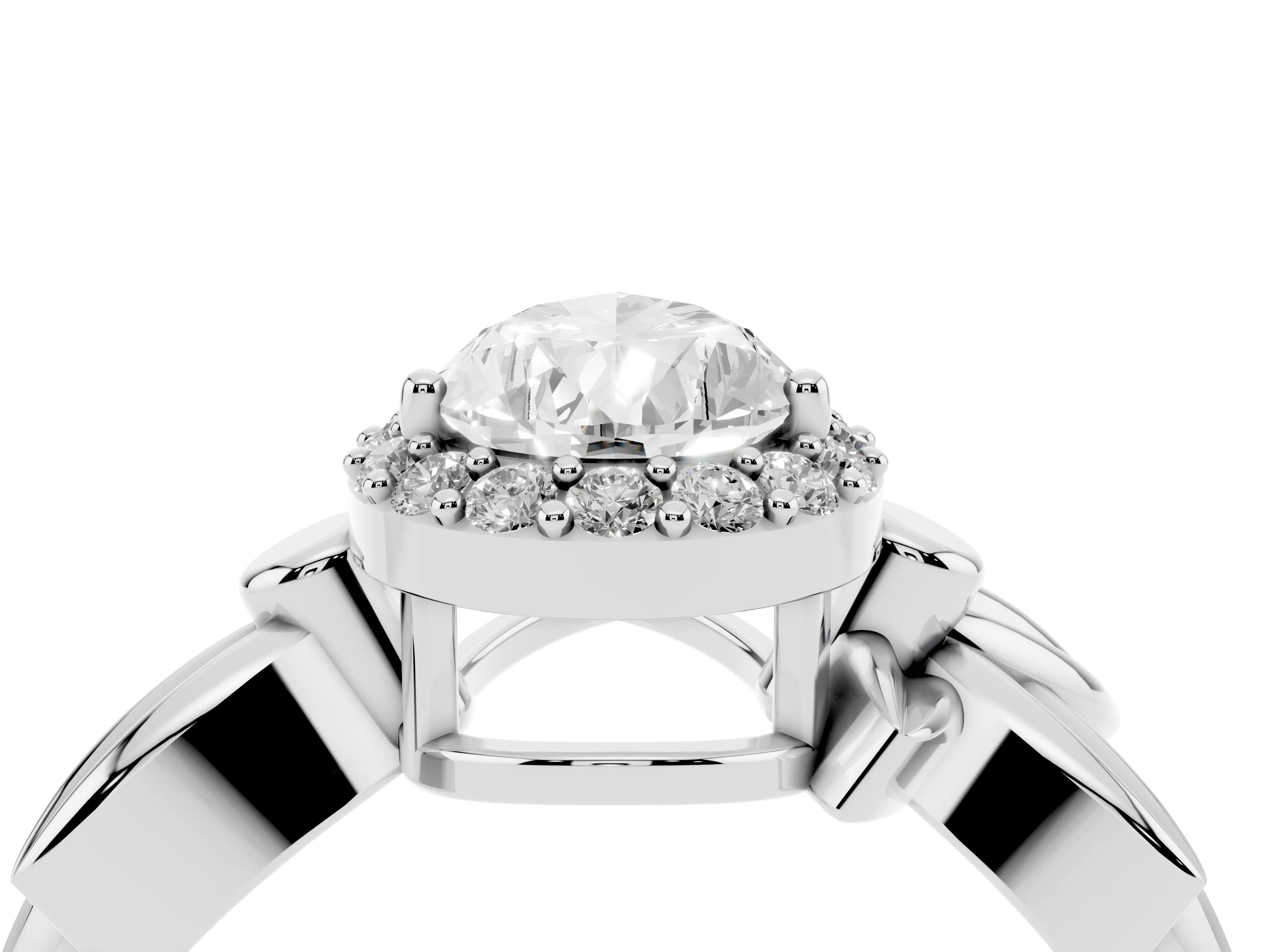 Pear Cut Diamond Halo Floral Band Ring Set in Silver with Prong Setting