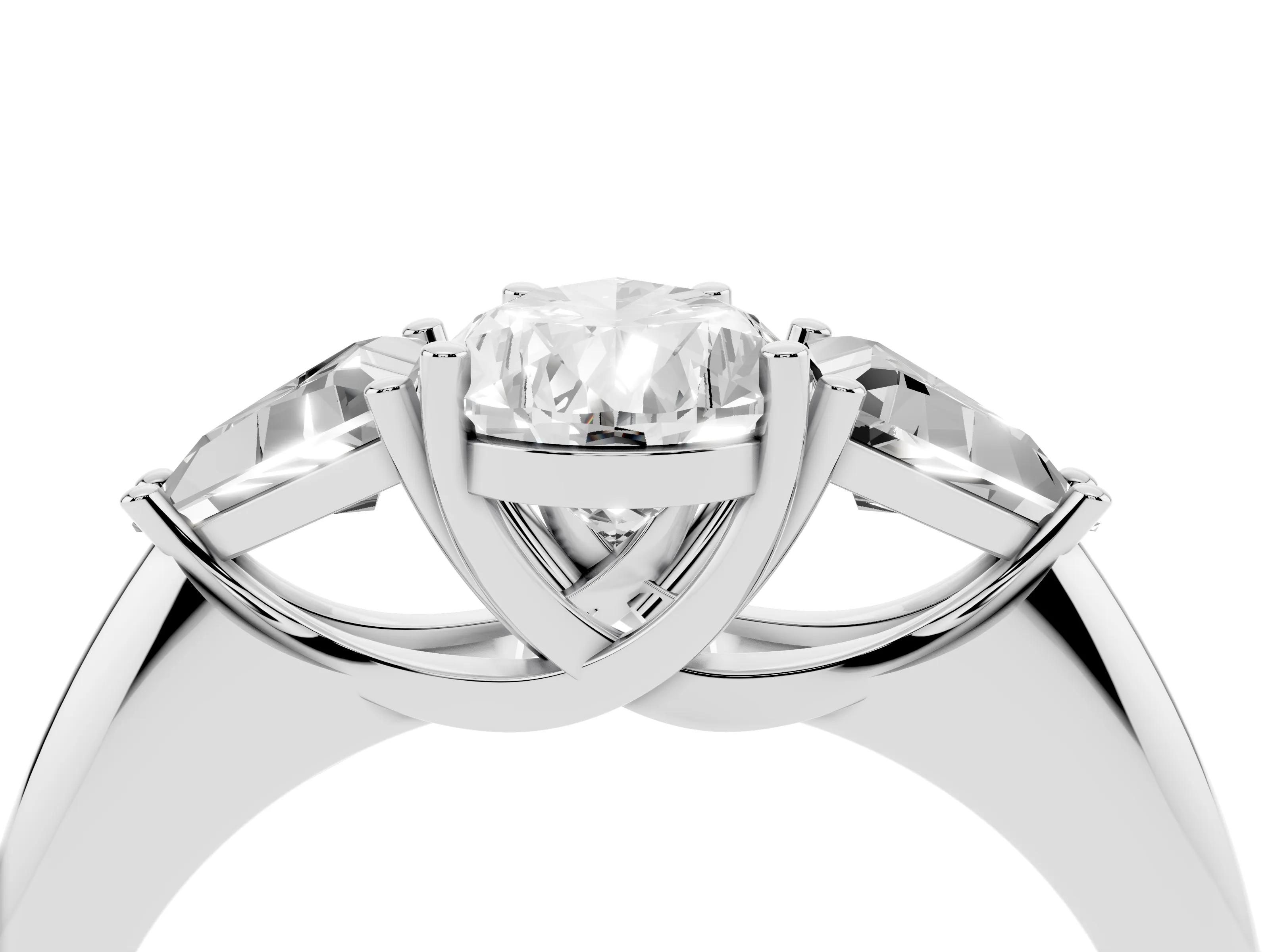 Pear Cut Diamond Three-Stone Engagement Ring Set in Silver with Trillion Side Stones