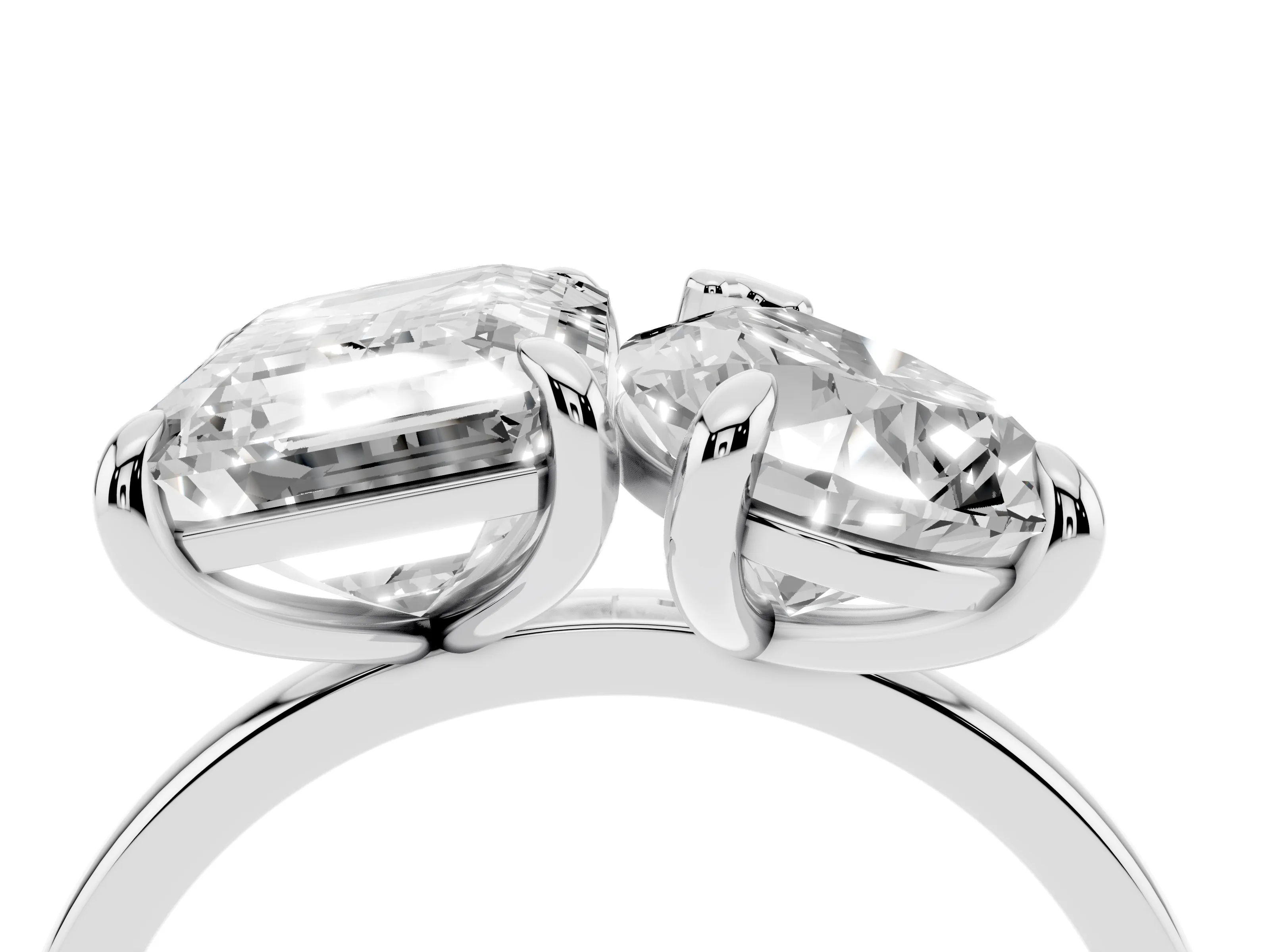 Pear and Emerald Toi Moi Ring Set in White gold with Prong Setting and Plain Band