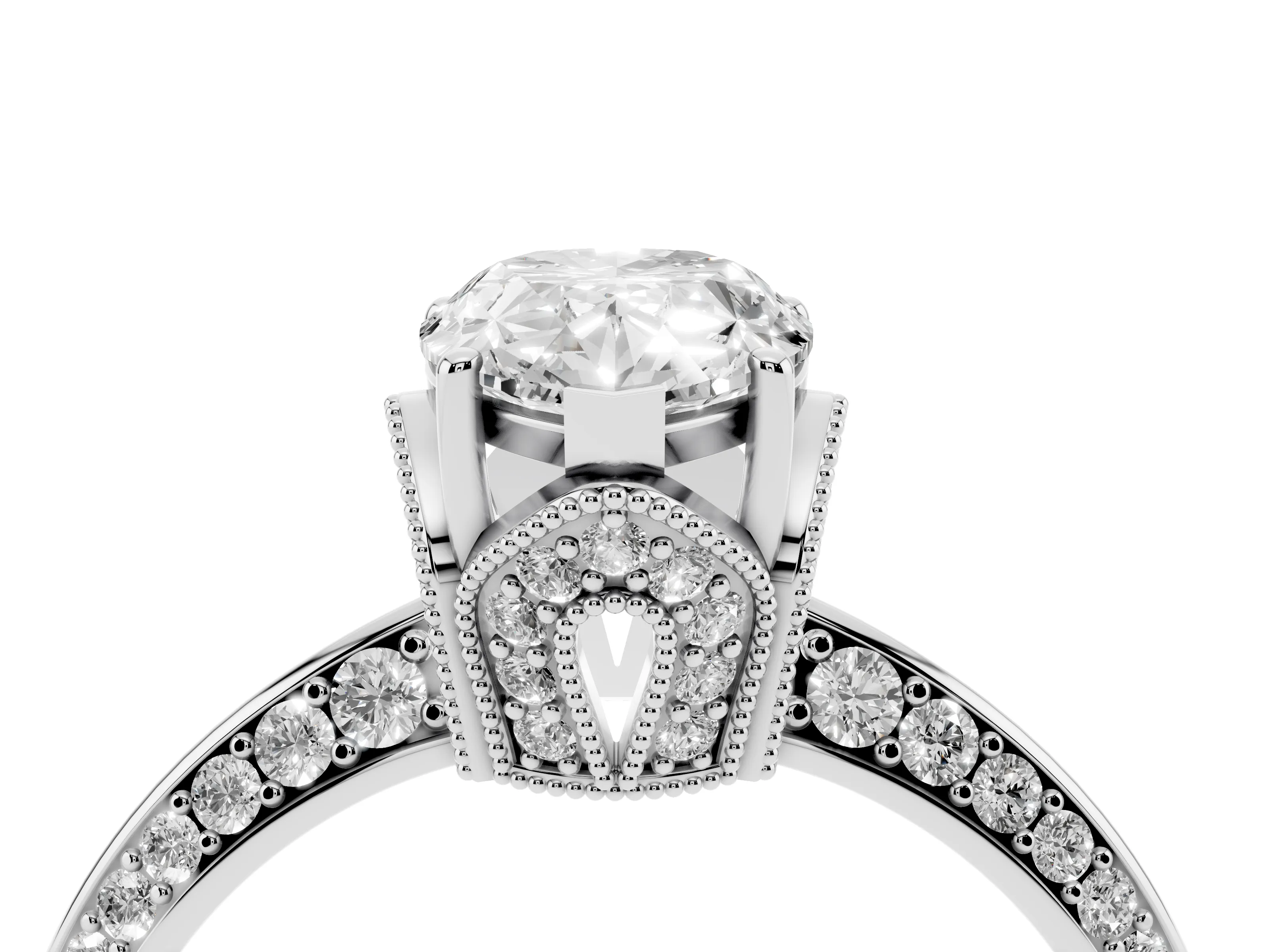 Pear Cut Diamond Solitaire Engagement Ring Set in Silver with Pavé Split Shank and Prong Setting