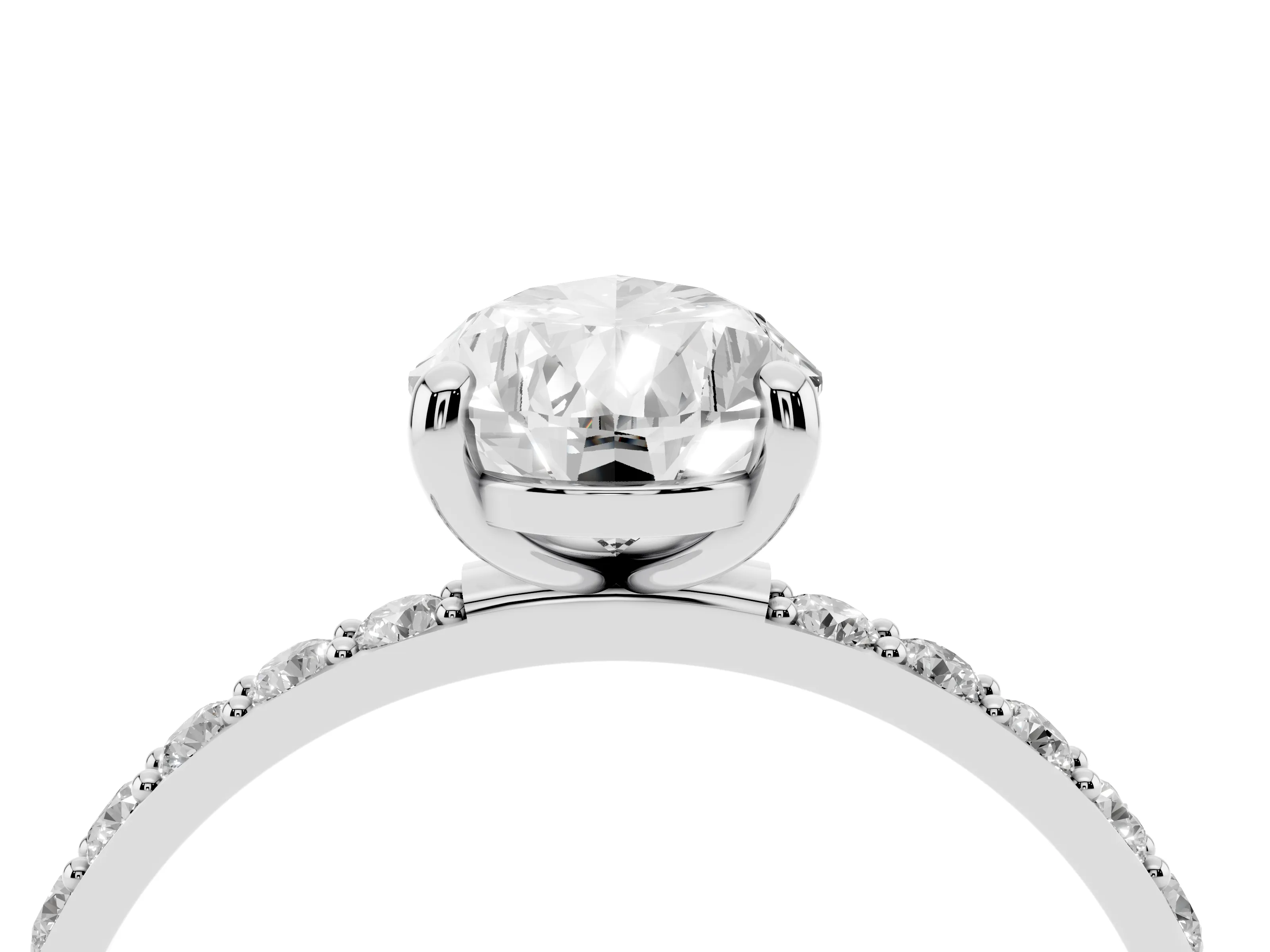 Pear Cut Diamond Solitaire Ring Set in Platinum with Round Pavé Band and Prong Setting