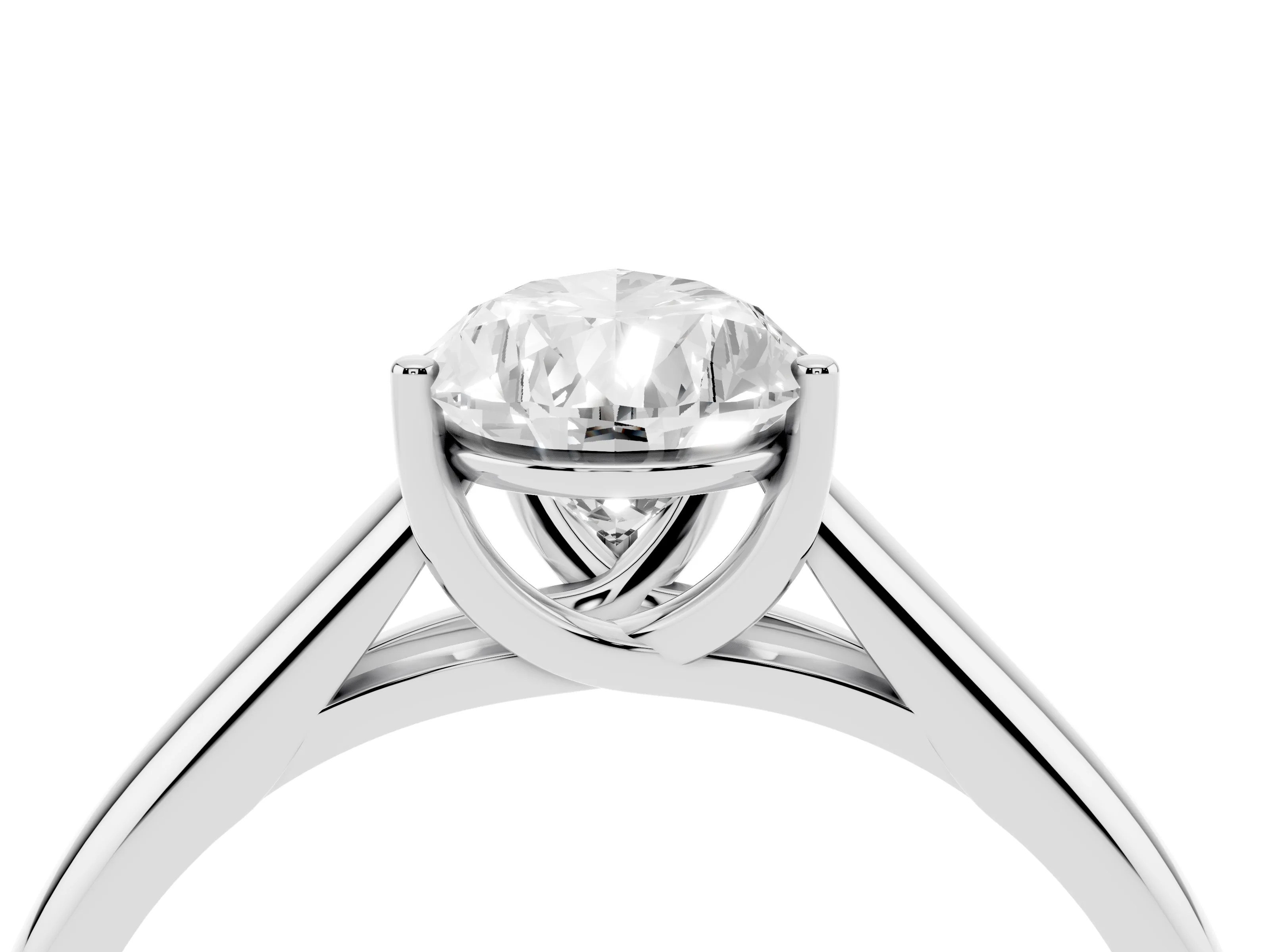 Pear Cut Diamond Solitaire Engagement Ring Set in Platinum with Subtly Tapered Band and Prong Setting