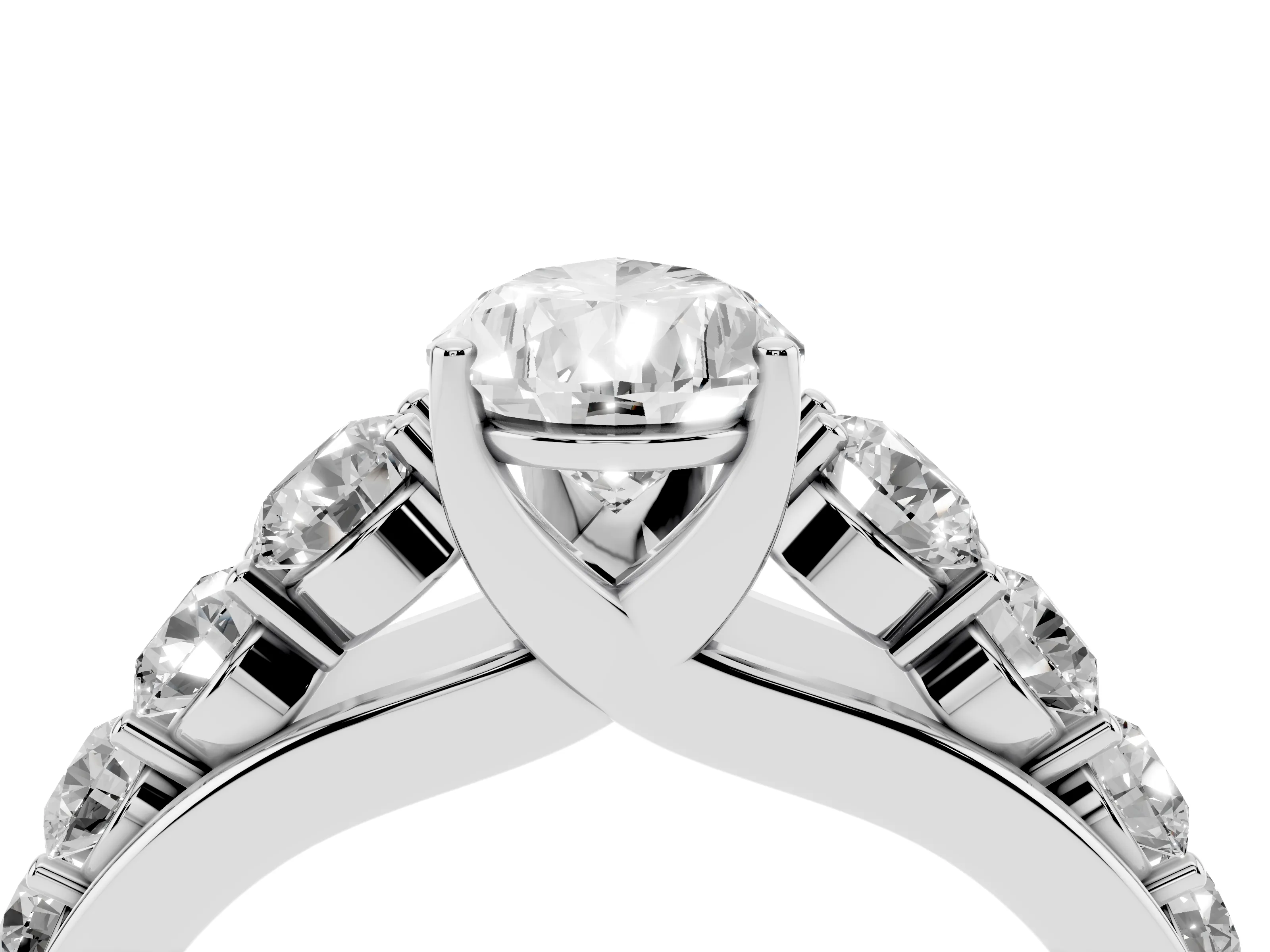 Pear Cut Diamond Solitaire Ring Set in White gold with Pavé-Set Band and Prong Setting