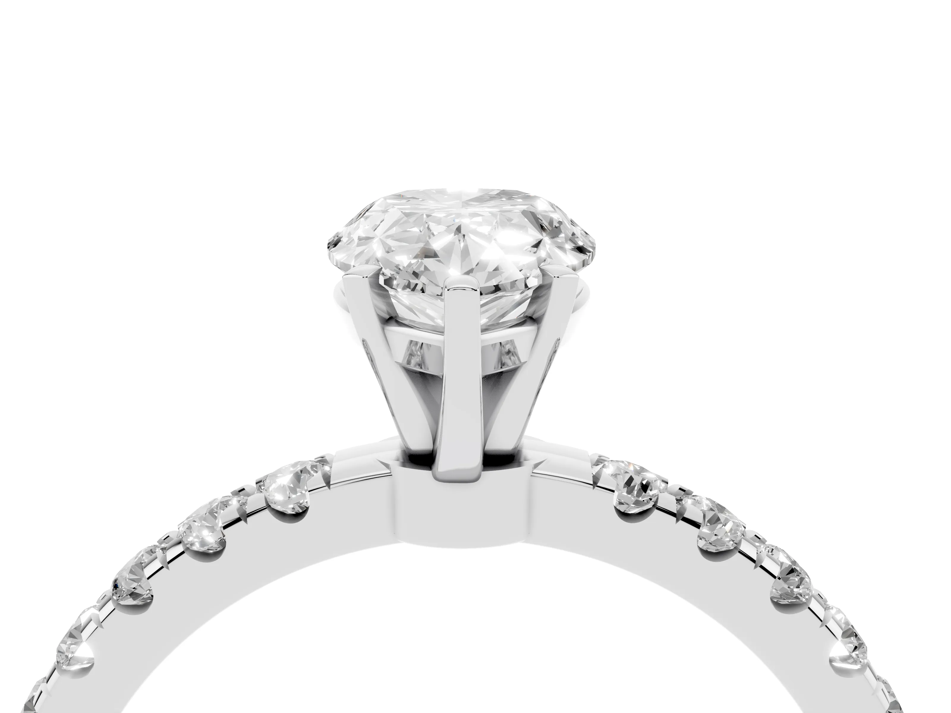 Pear Cut Diamond Solitaire Ring Set in White gold with Pavé Accents and Prong Setting