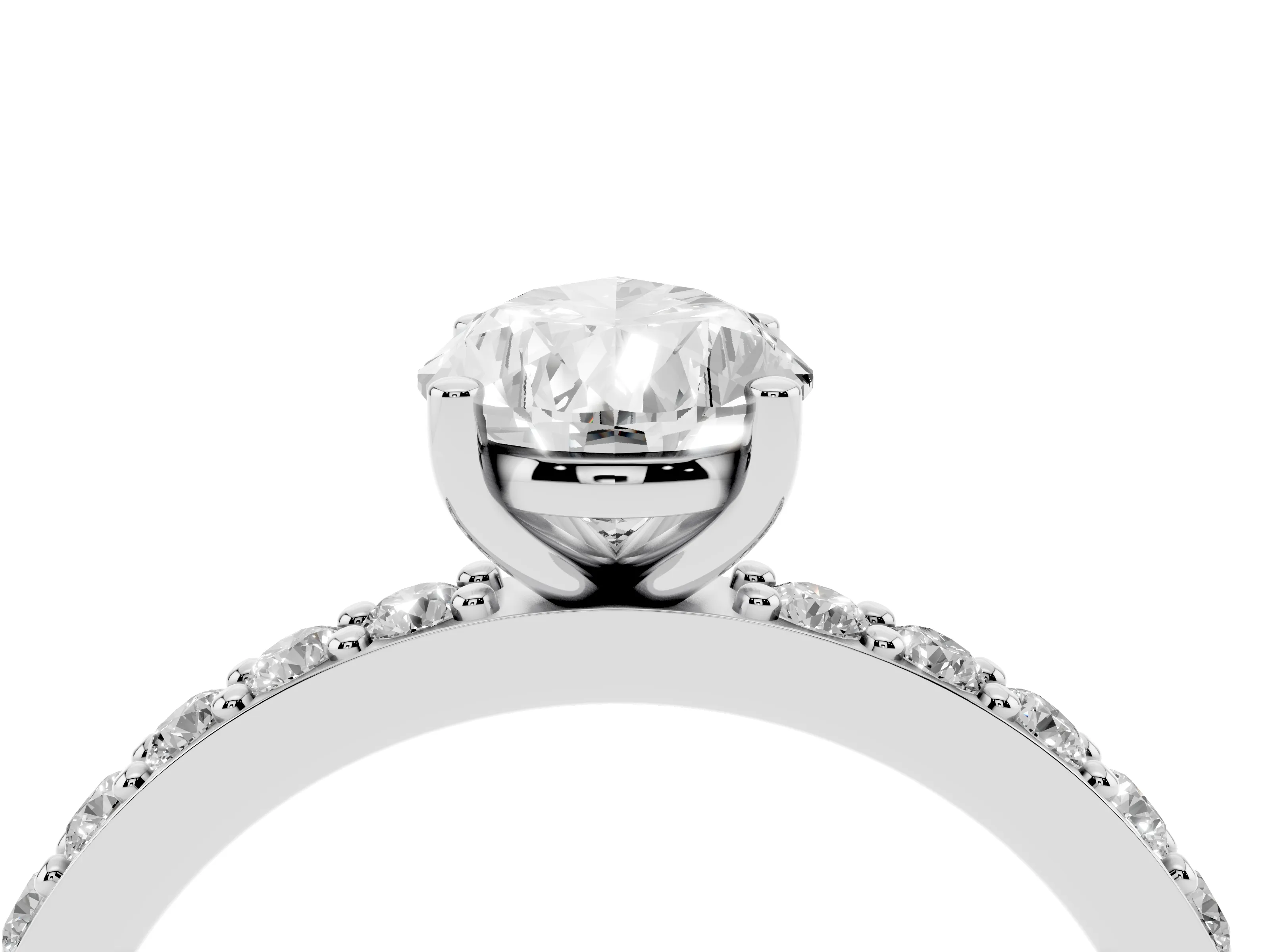 Pear Cut Diamond Solitaire Set in White gold with Round Pavé Band and Prong Setting