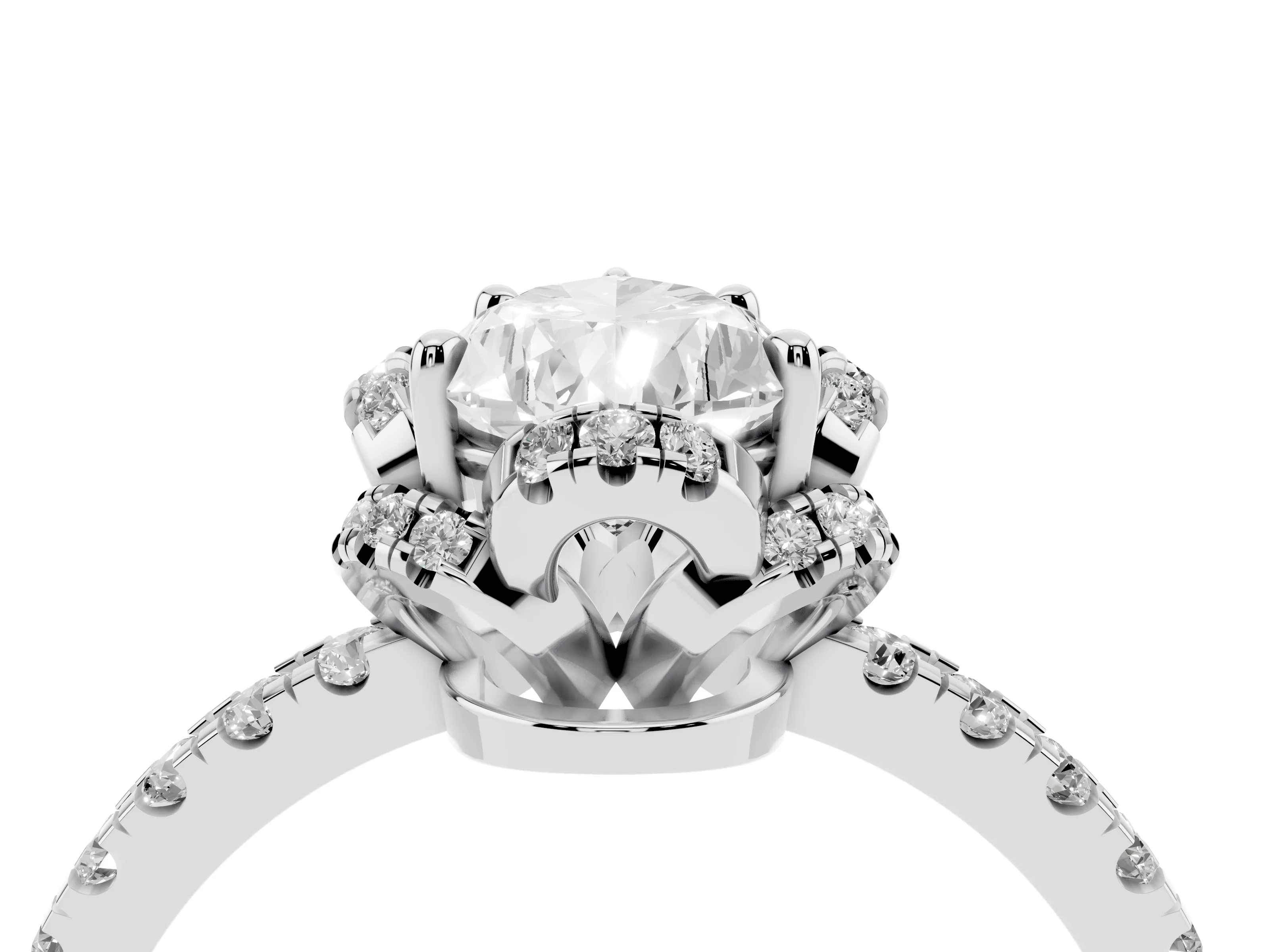 Pear Cut Diamond Halo Pavé Band Ring Set in Silver with Prong-Held Center