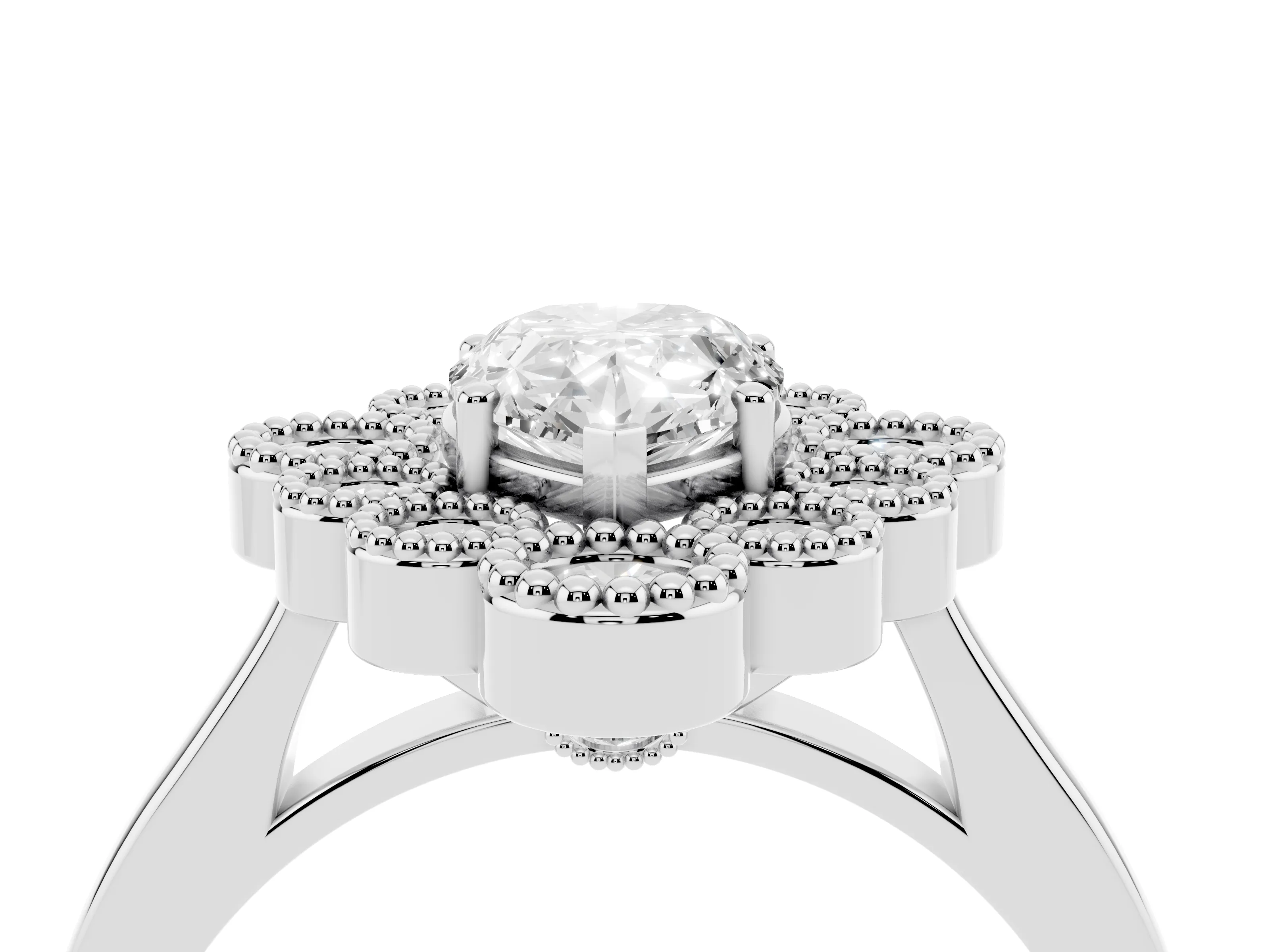 Pear Cut Diamond Cluster Halo Ring Set in White gold with Milgrain Bezel Accents and Plain Band