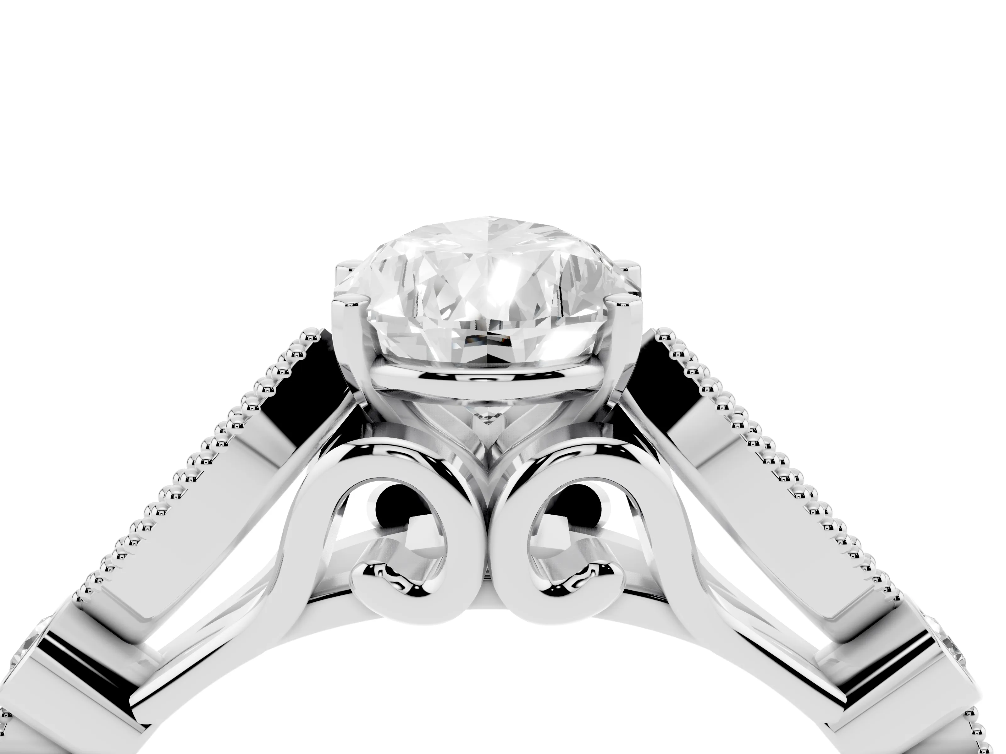 Pear Cut Diamond Solitaire Ring Set in Platinum with Milgrain Marquise and Bezel Accents