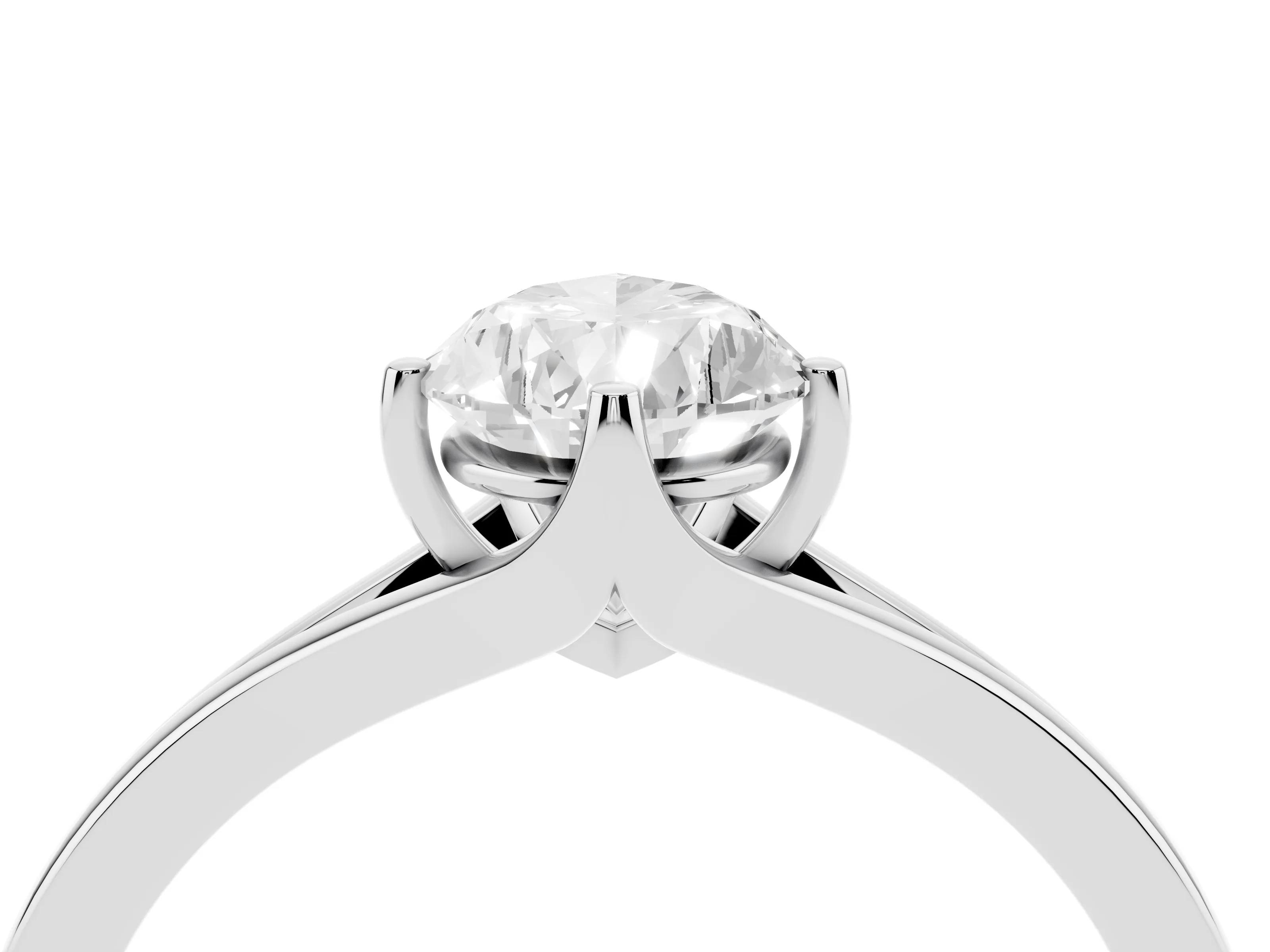 Pear Cut Diamond Solitaire Ring Set in Silver with Polished Tapered Band and Prong Setting