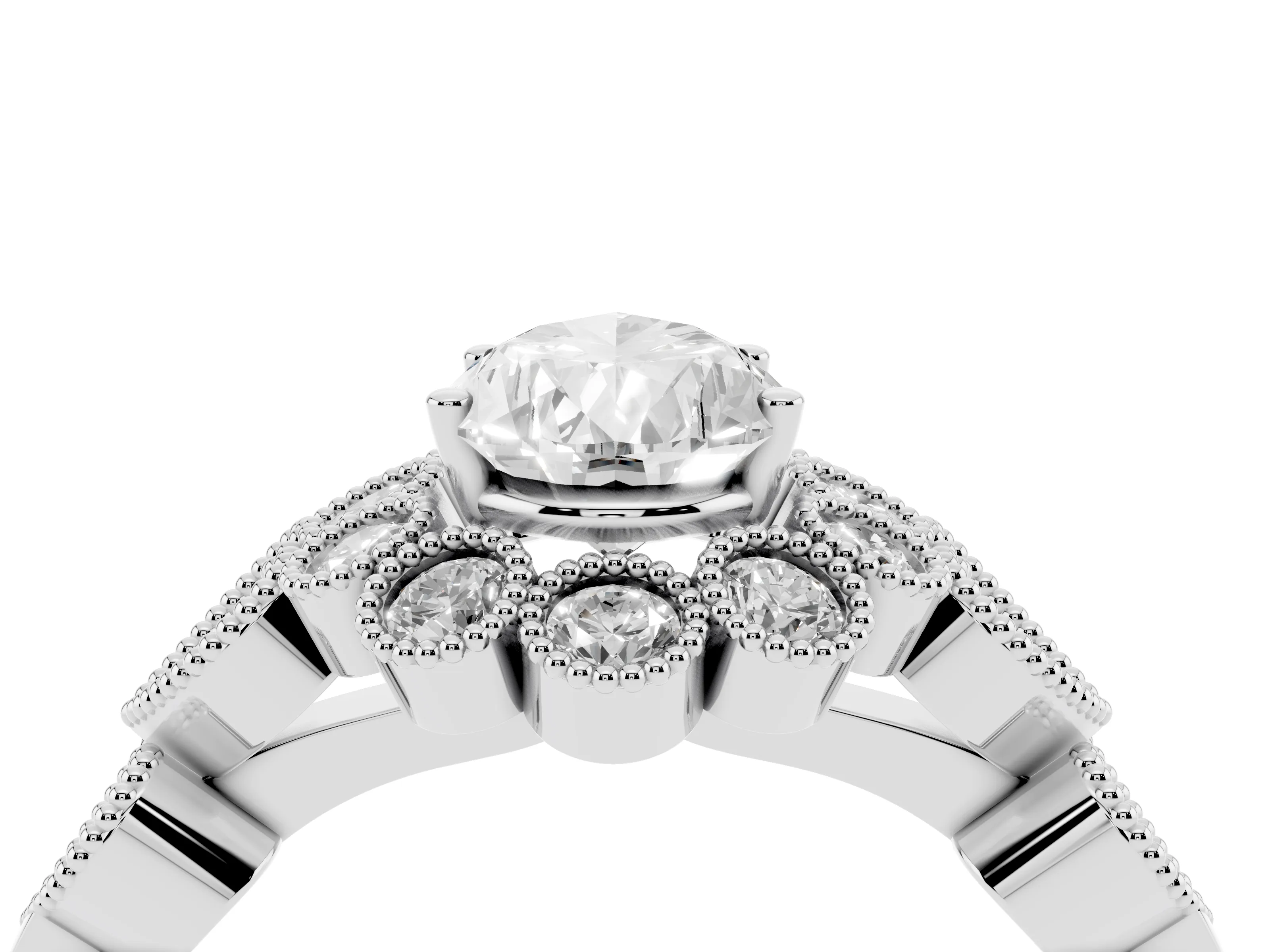 Pear Cut Diamond Solitaire Ring Set in Platinum with Milgrain Pavé Heart Band