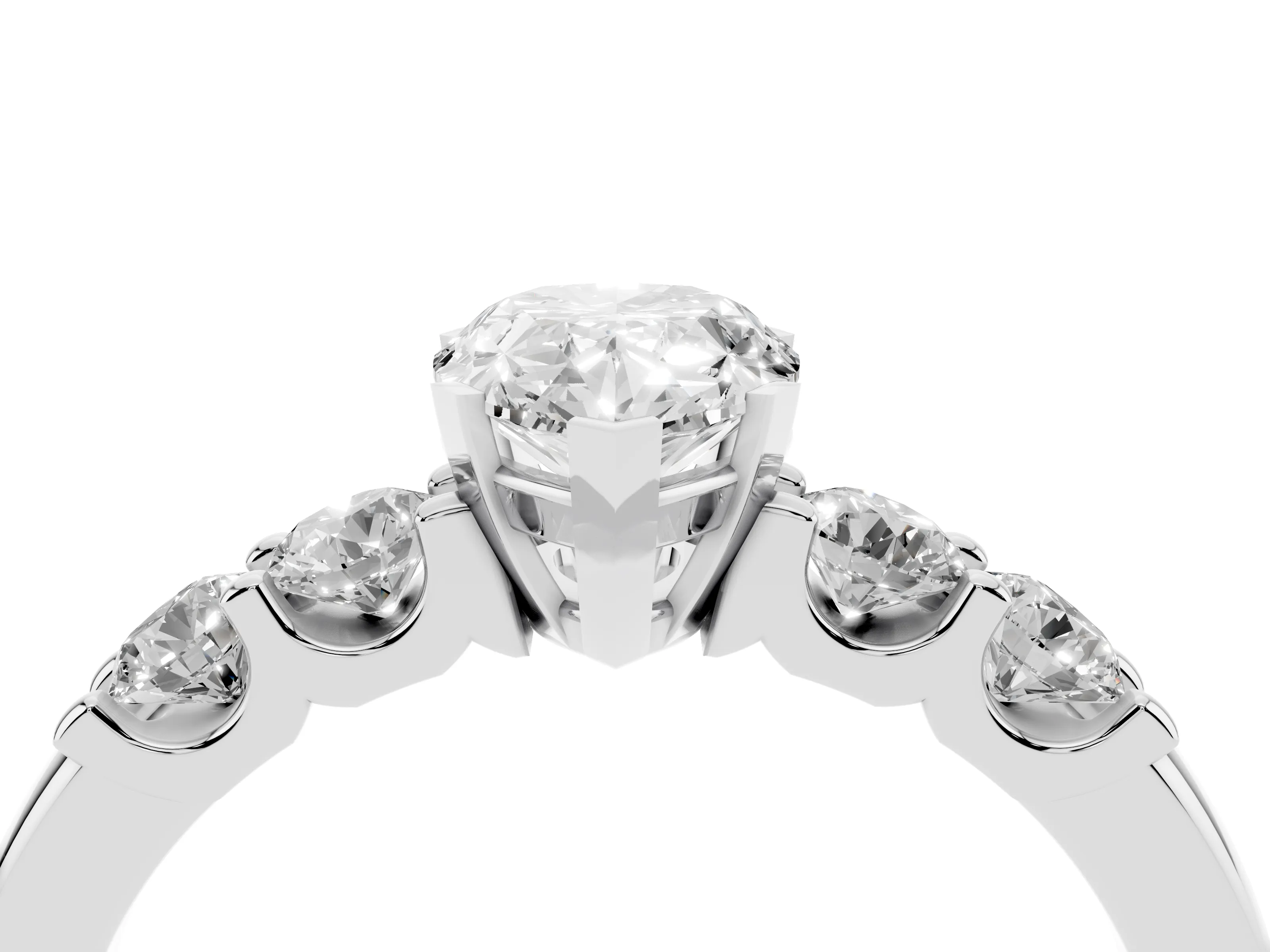 Pear Cut Diamond Five-Stone Prong Set Engagement Ring Set in Platinum with Channel Band