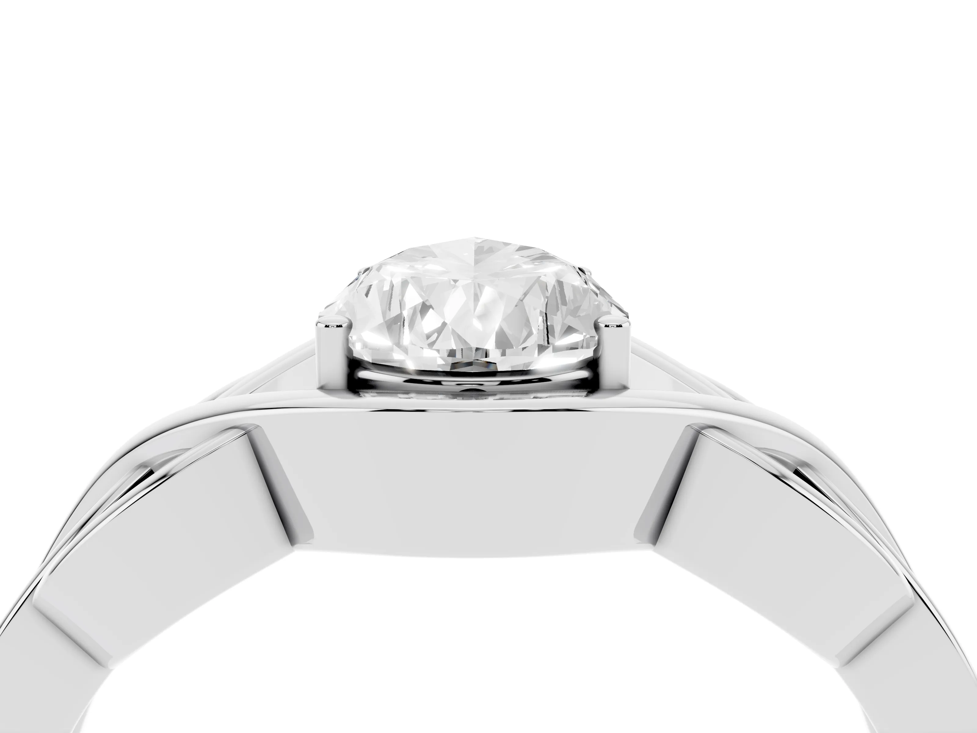 Pear Cut Diamond Solitaire Ring Set in Silver with Intertwined Band