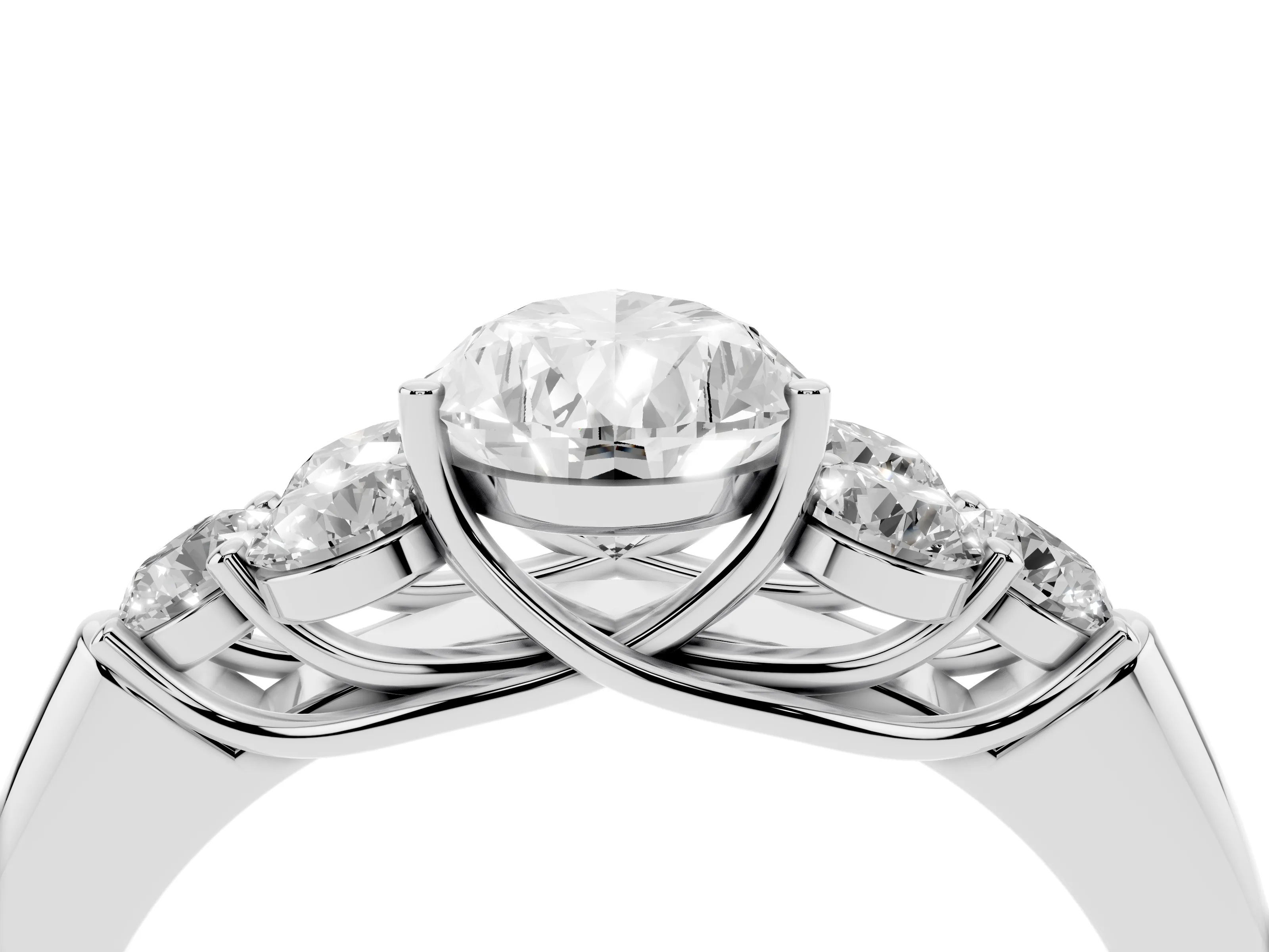 Pear Cut Diamond Cluster Ring Set in Platinum with Round Accent Stones and Prong Setting on a Plain Band
