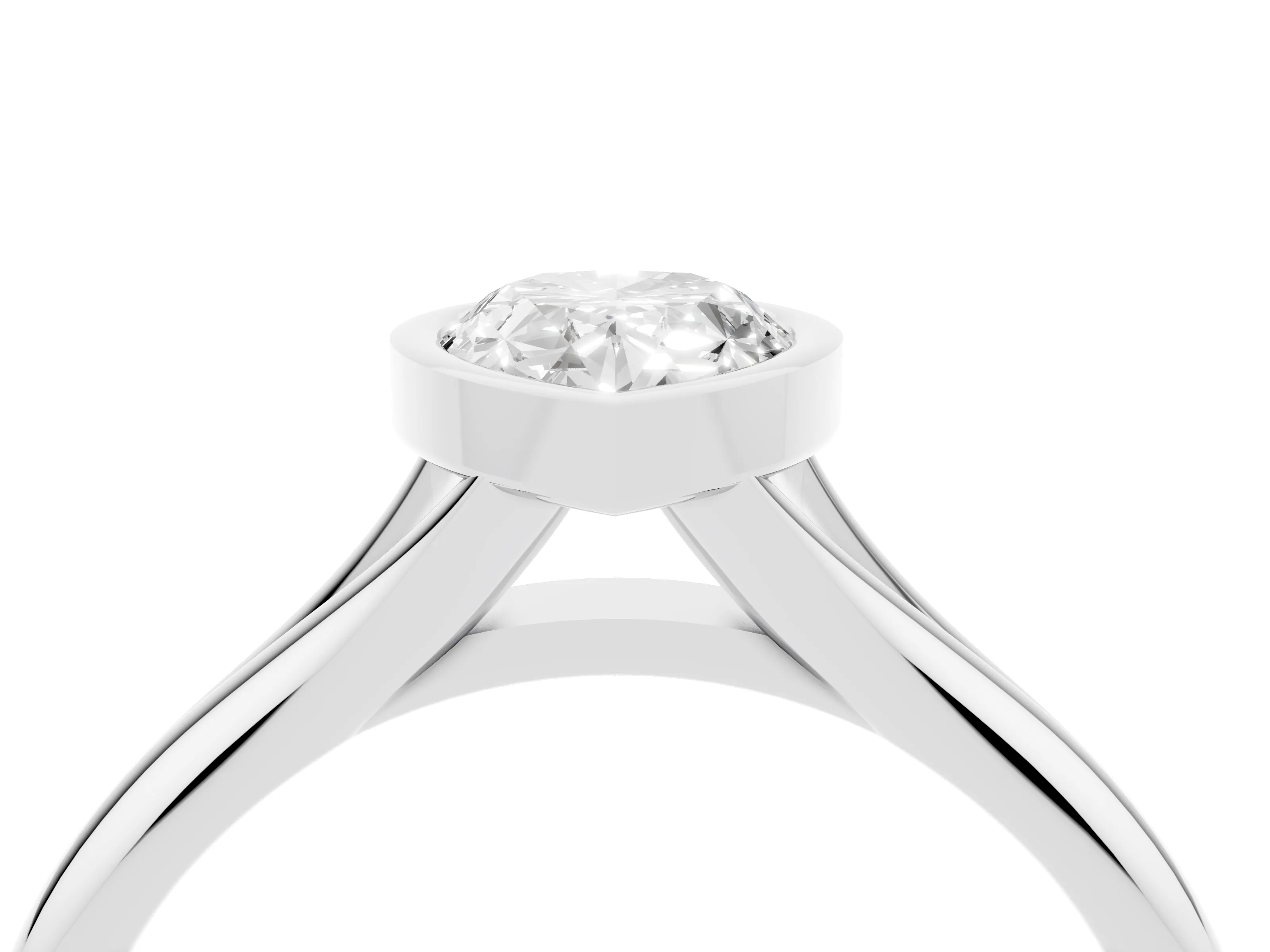 Bezel Set Pear Cut Diamond Solitaire Ring Set in Platinum with Smooth Band