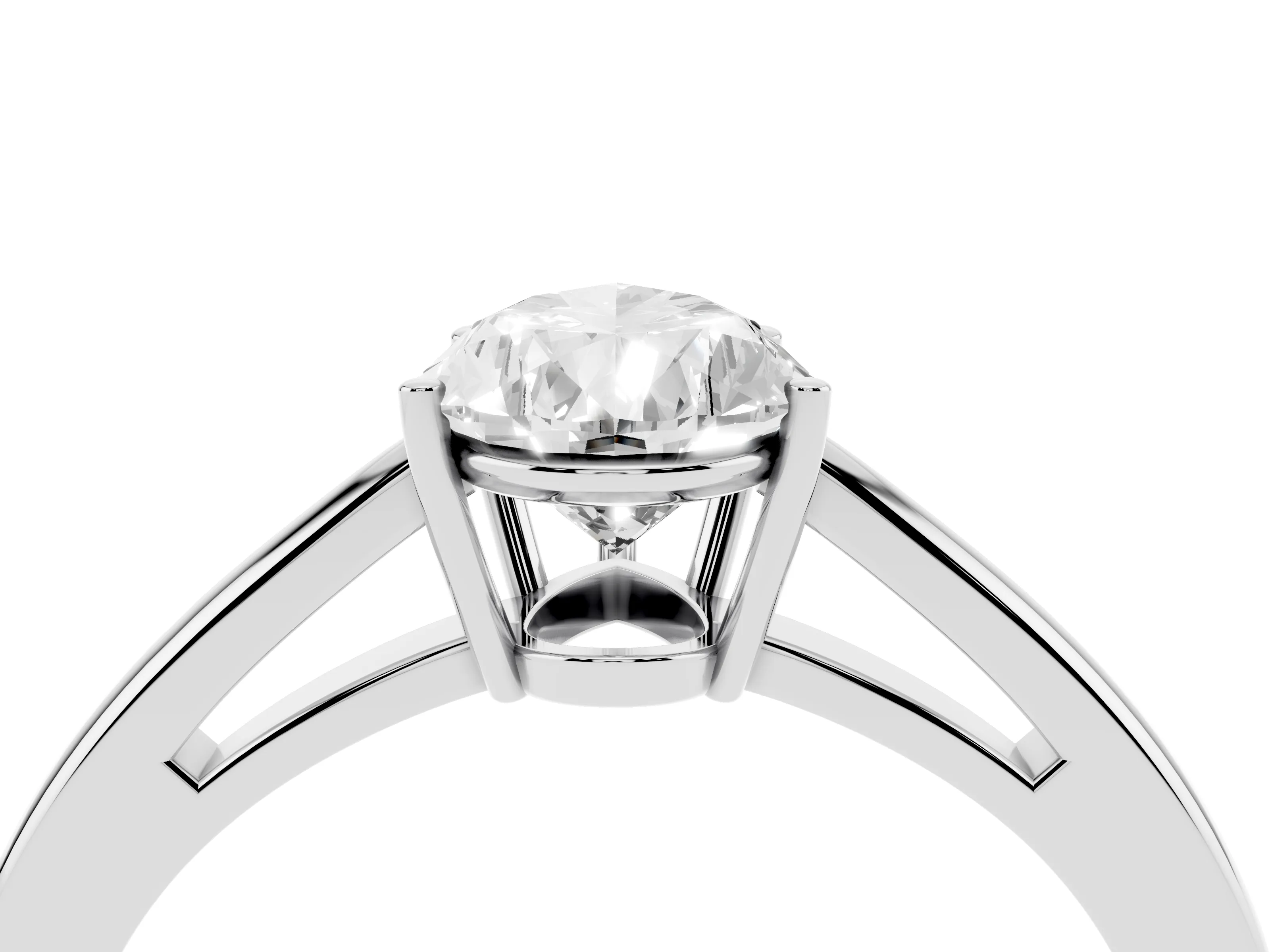 Pear Cut Diamond Solitaire Ring Set in White gold with Split Shank and Prong Setting