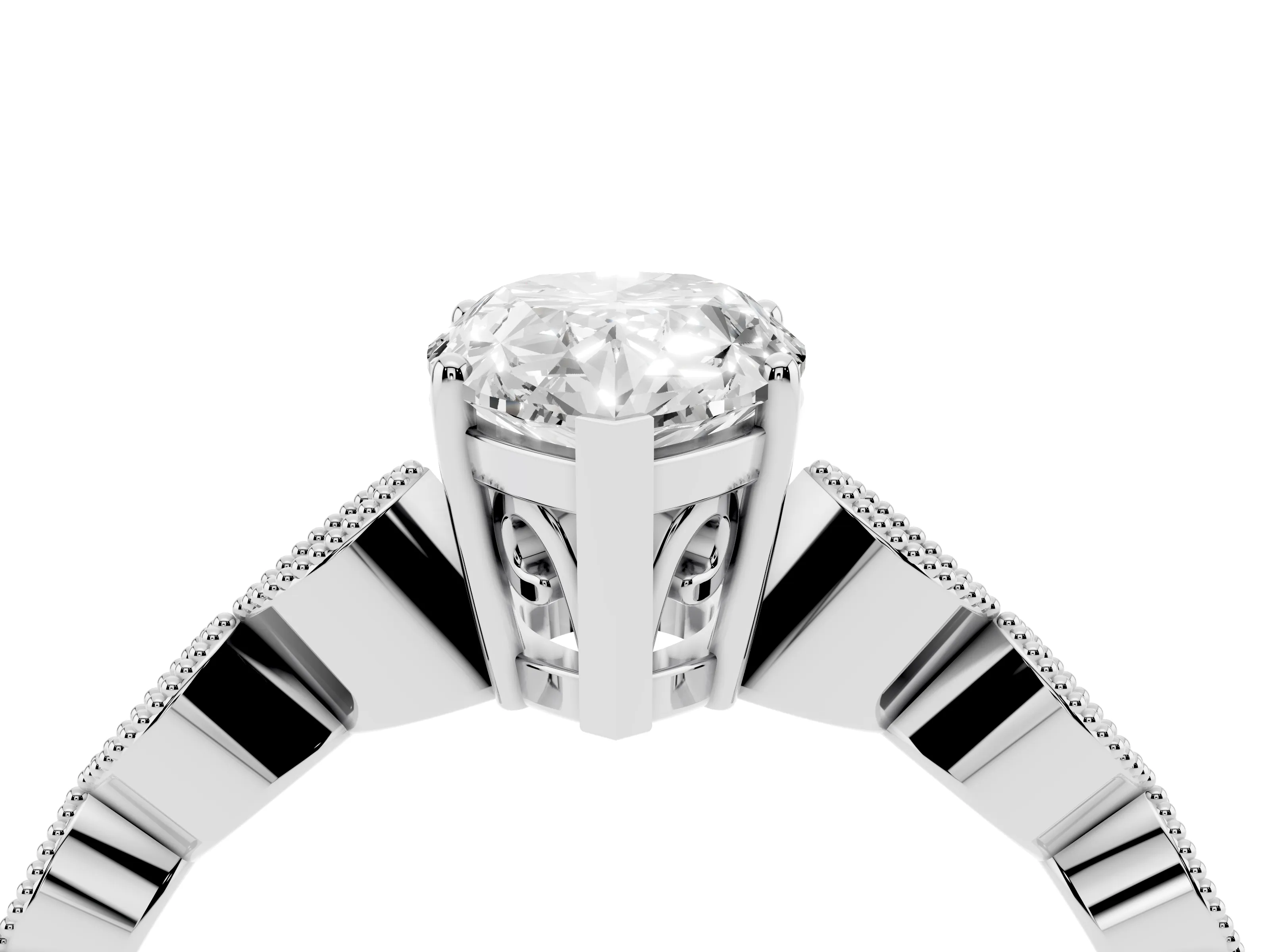 Pear Cut Diamond Solitaire Ring Set in Silver with Infinity Twist Pavé Band