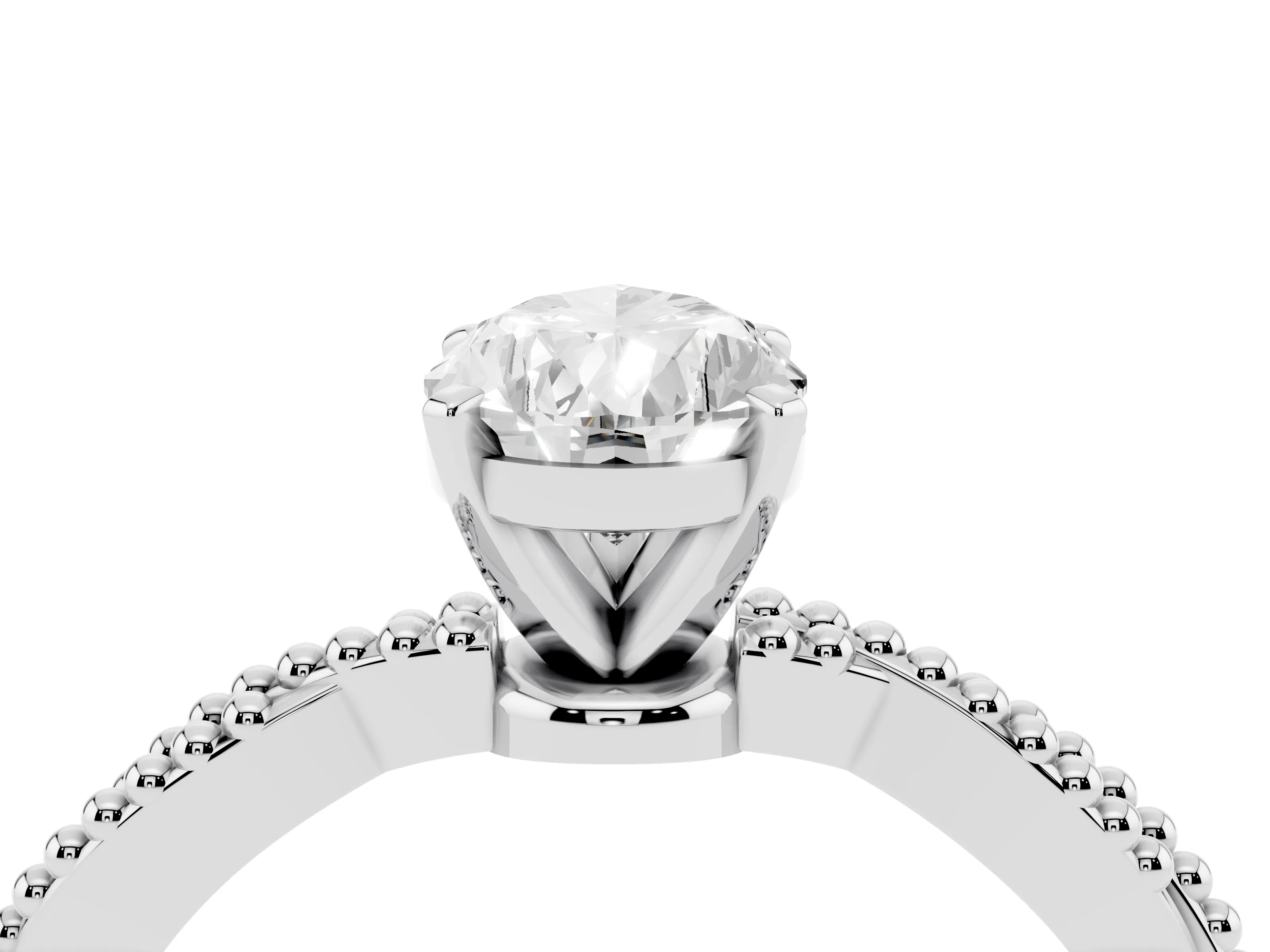 Pear Cut Diamond Solitaire Ring Set in White gold with Twisted Band and Bead Prong Setting