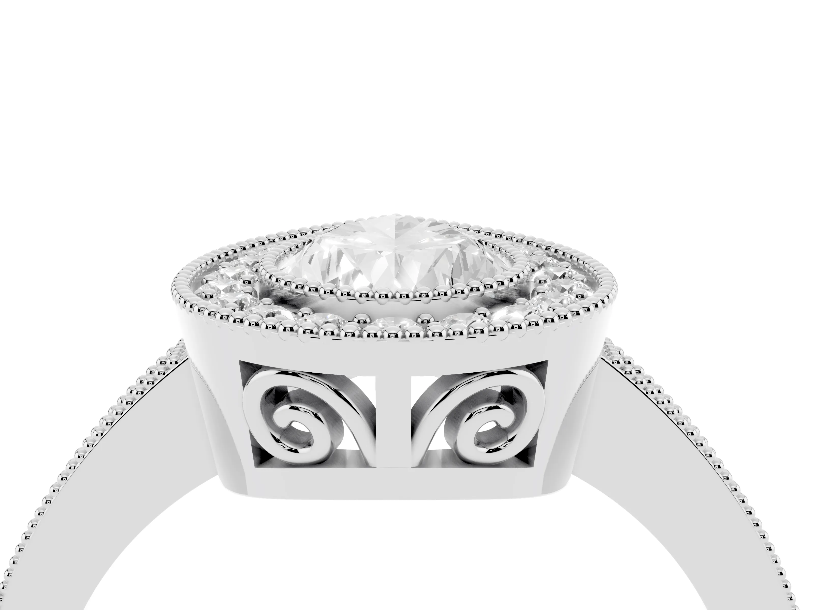 Pear Cut Diamond Round Halo Ring Set in White gold with Pavé Band
